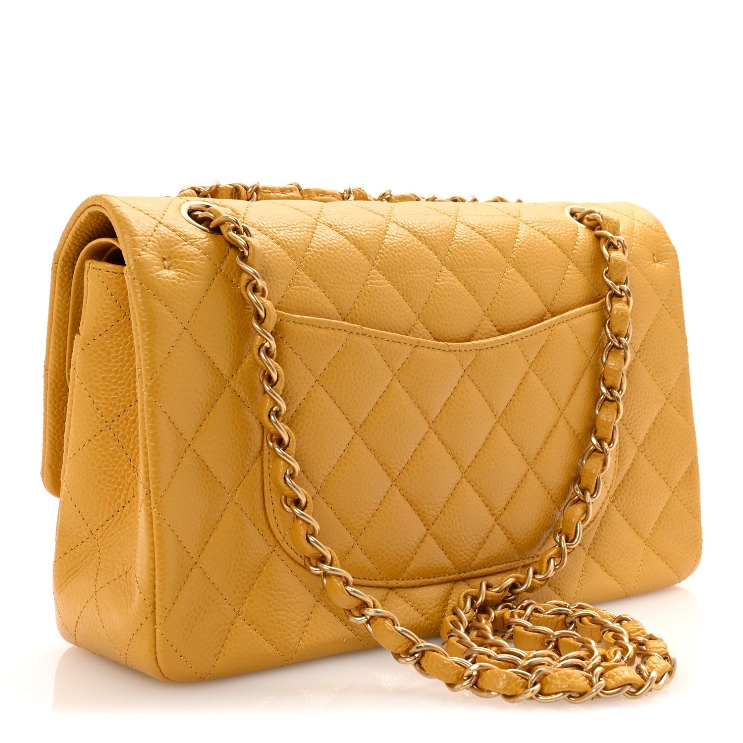 Caviar Quilted Medium Double Flap Yellow