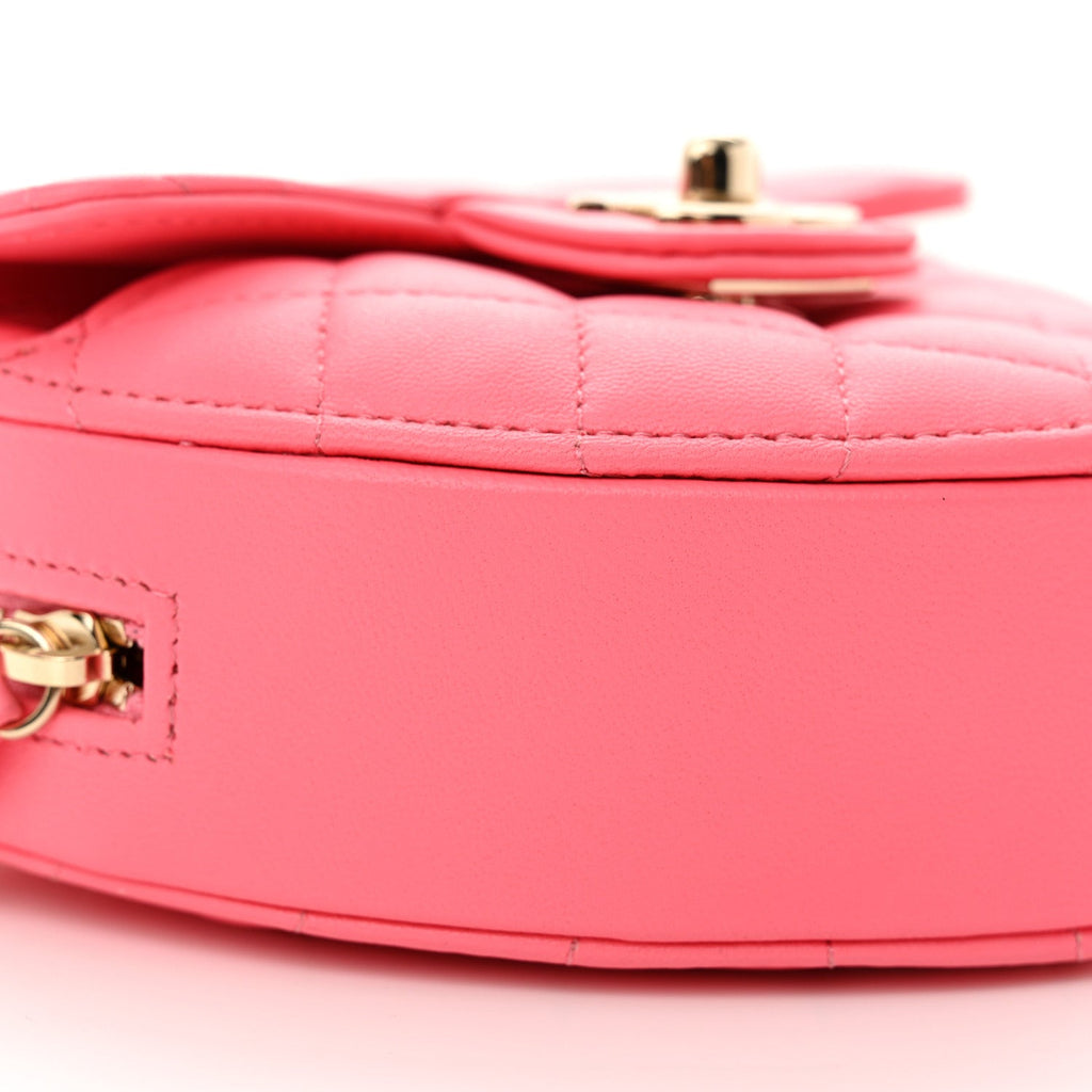 Lambskin Quilted CC In Love Heart Clutch With Chain Pink