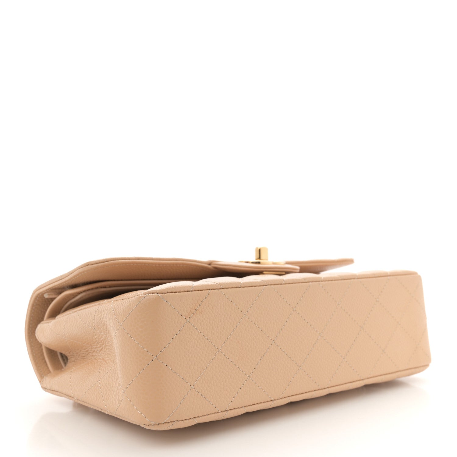 Caviar Quilted Small Double Flap Beige