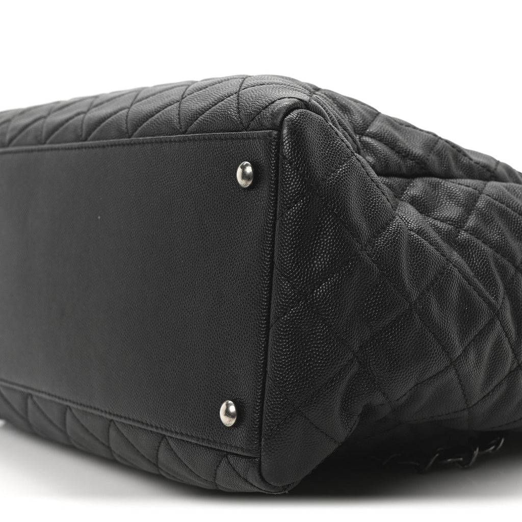 Caviar Quilted Large Coco Handle Shopping Tote Black