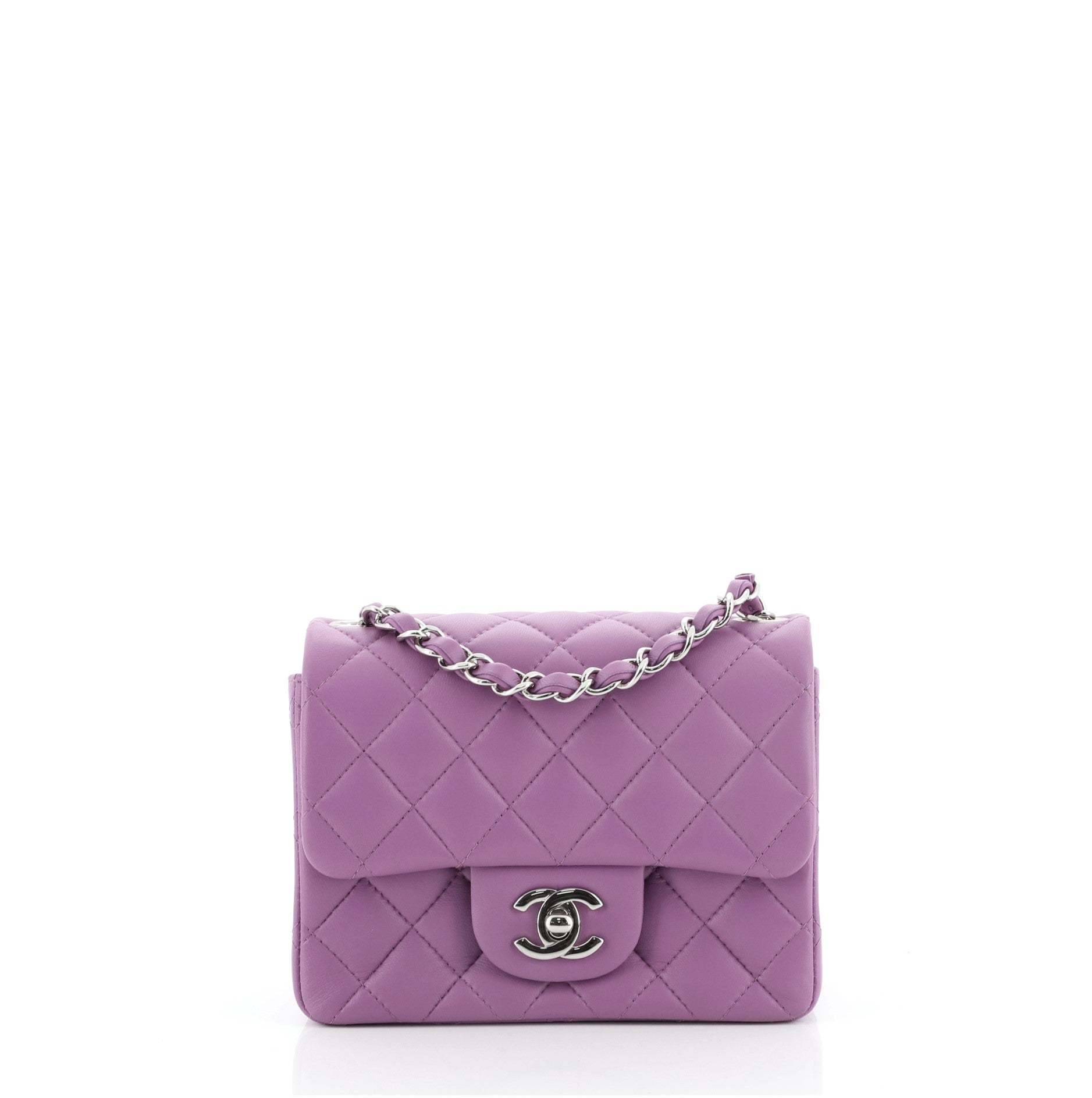 Square Classic Single Flap Bag Quilted Lambskin Mini