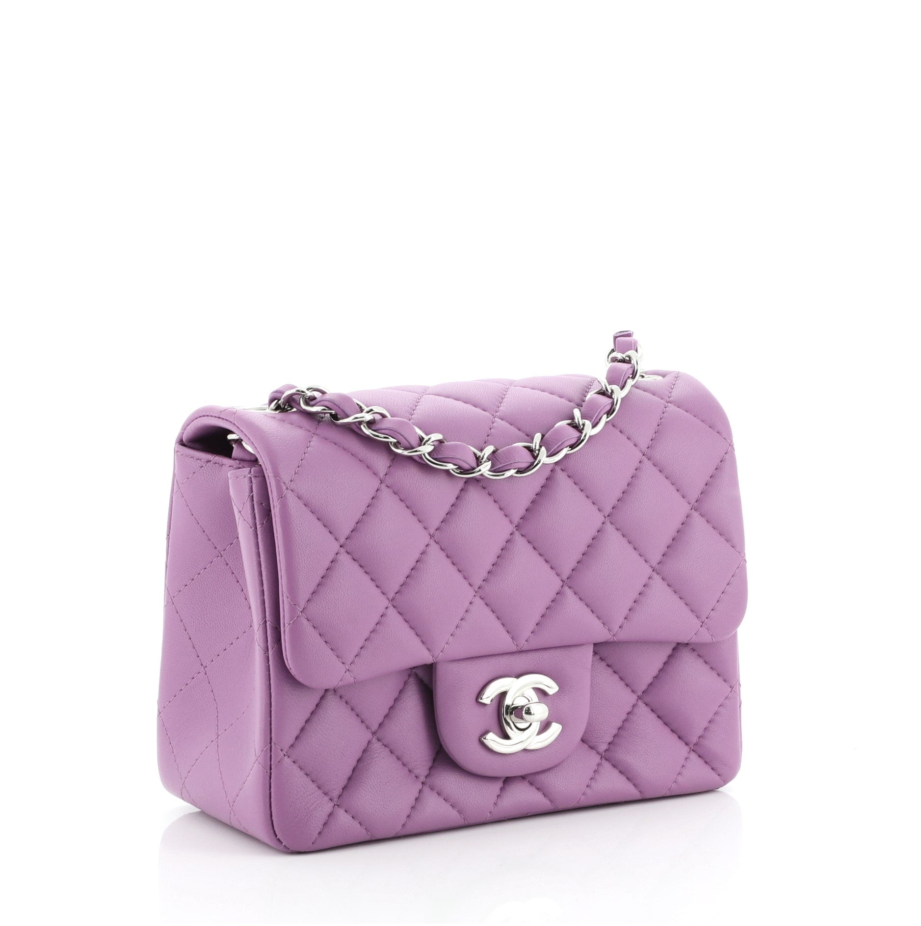 Square Classic Single Flap Bag Quilted Lambskin Mini