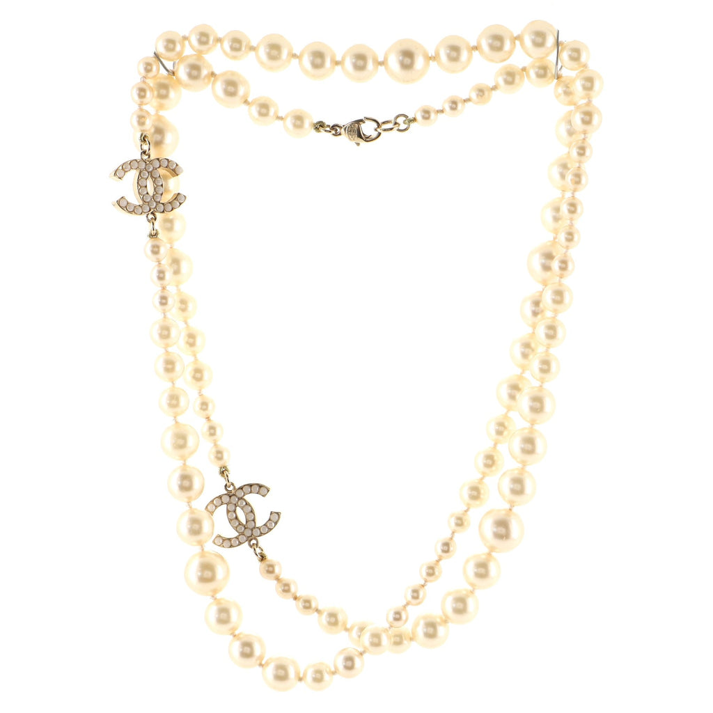 CC Long Necklace Faux Pearls and Metal
