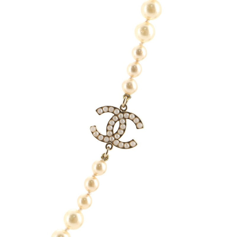 CC Long Necklace Faux Pearls and Metal