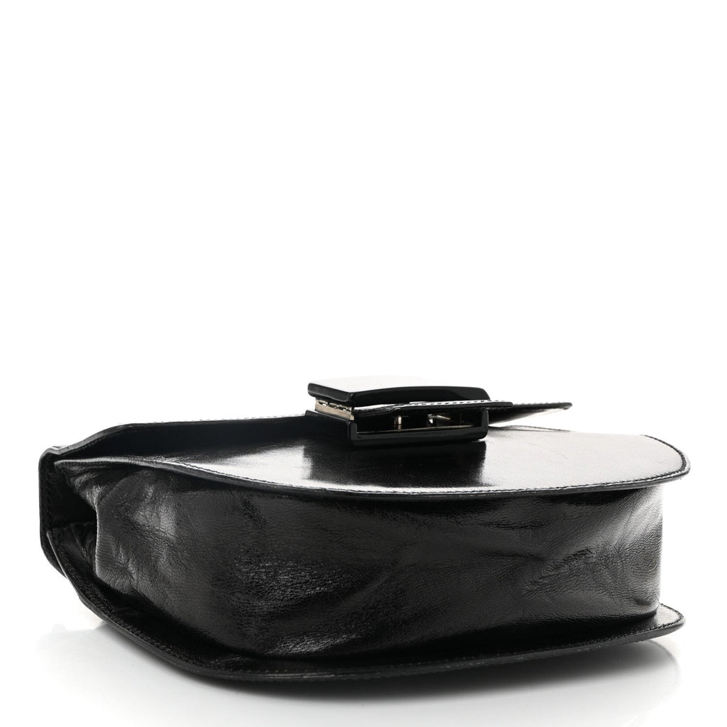 Spazzolato Fliplock Flap Shoulder Bag  Black