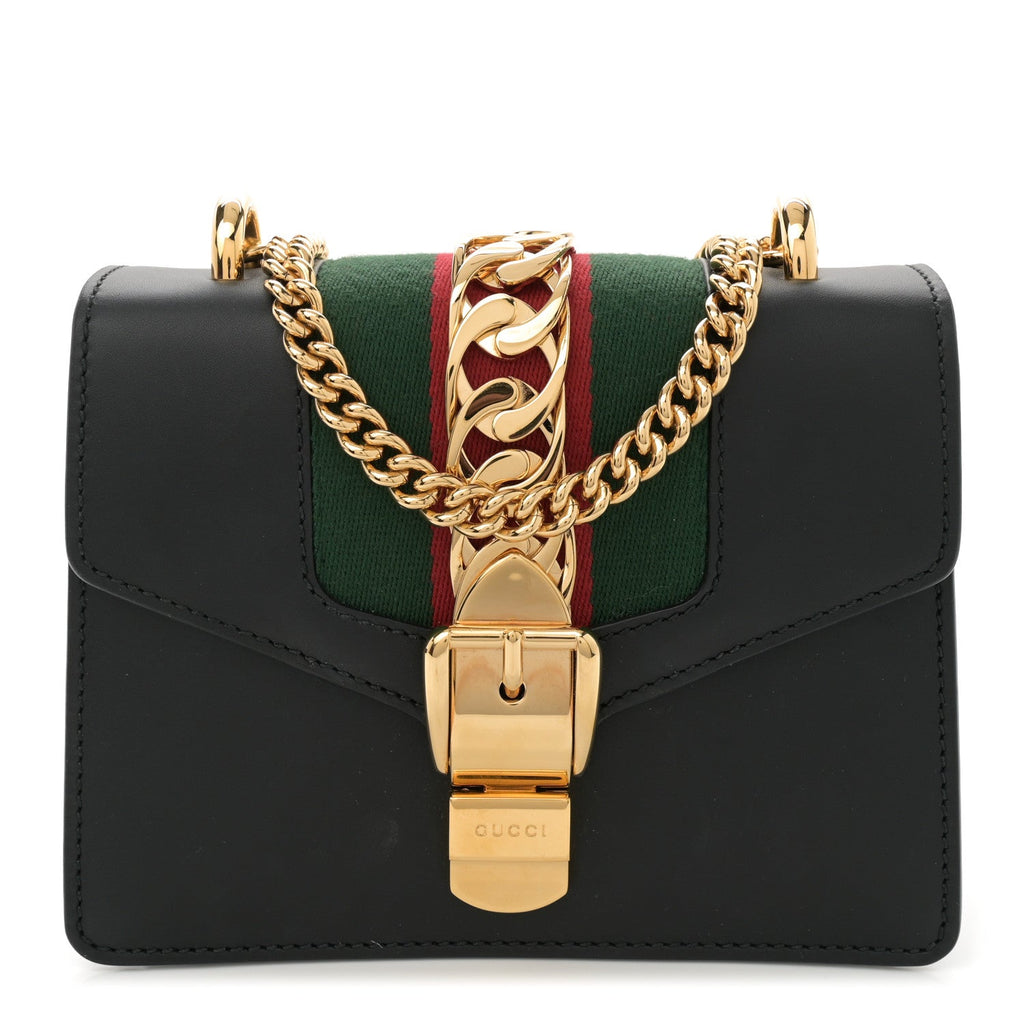 Calfskin Mini Sylvie Chain Shoulder Bag Black