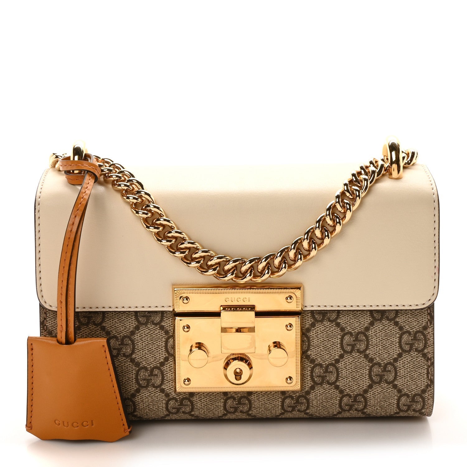GG Supreme Monogram Calfskin Small Padlock Shoulder Bag Beige Mystic White Sun Oil