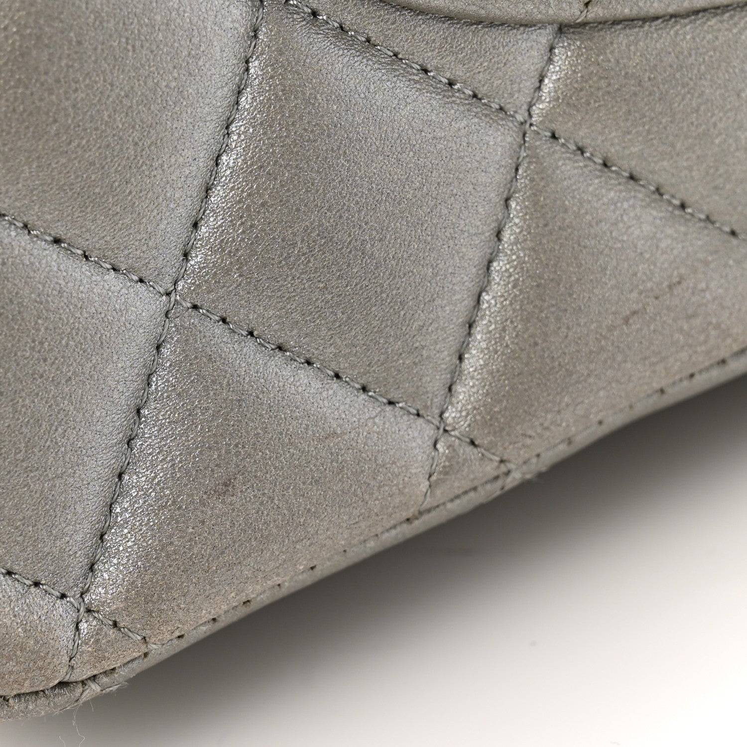Metallic Lambskin Quilted Medium Double Flap Silver