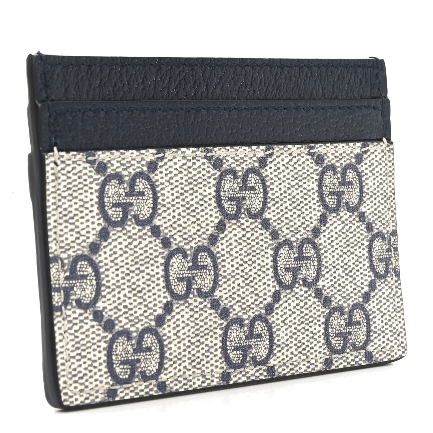 GG Supreme Monogram Textured Dollar Calfskin Web Ophidia  Holder Beige Blue