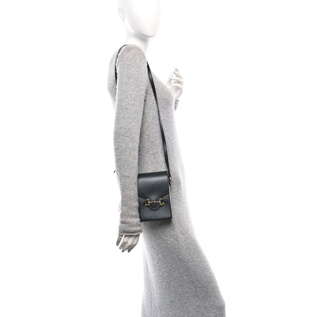 Boarded Plutone Calfskin Mini Horsebit 1955 Crossbody Bag Black