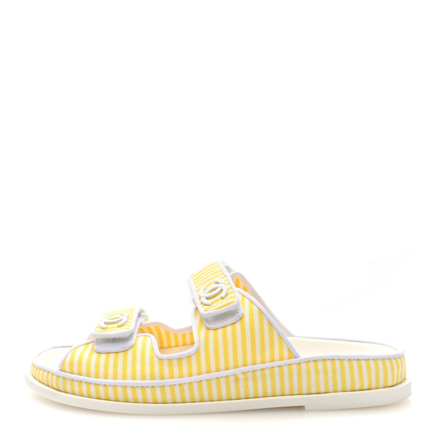 Printed Calfskin Velcro Dad Flat Mules 38 White Yellow