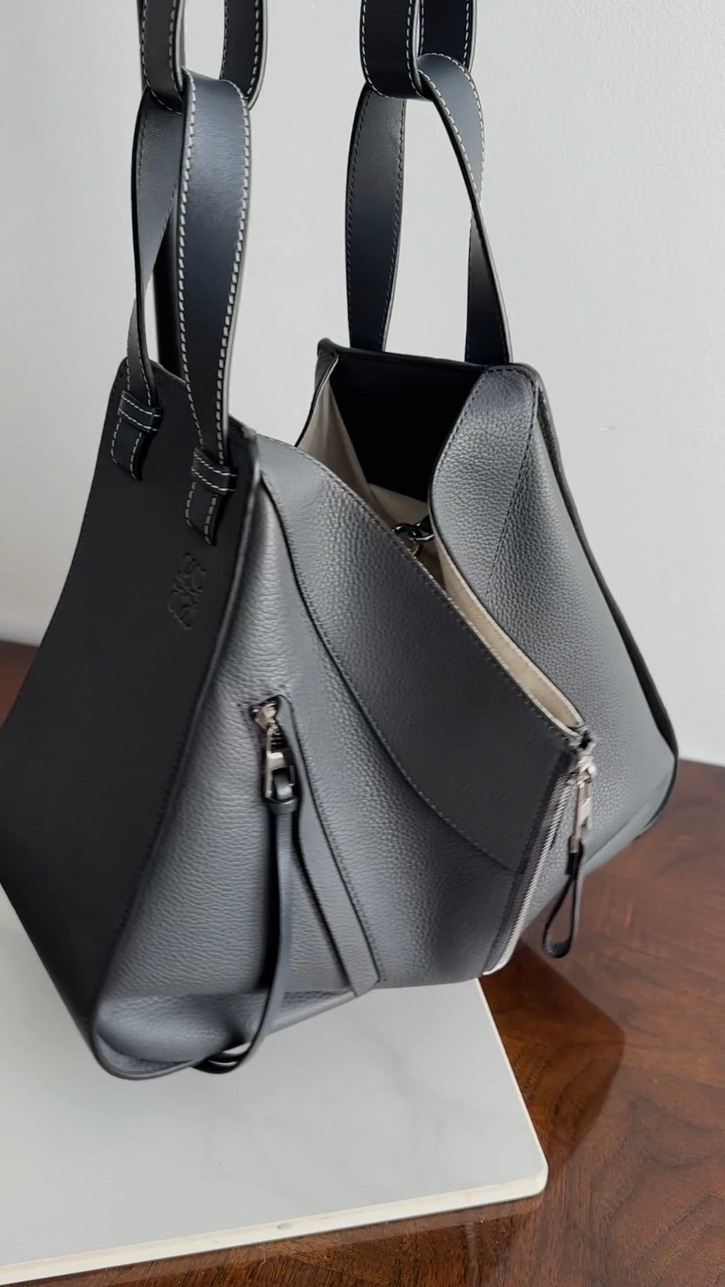 Loewe Grey Leather Hammock Two-Way Bag