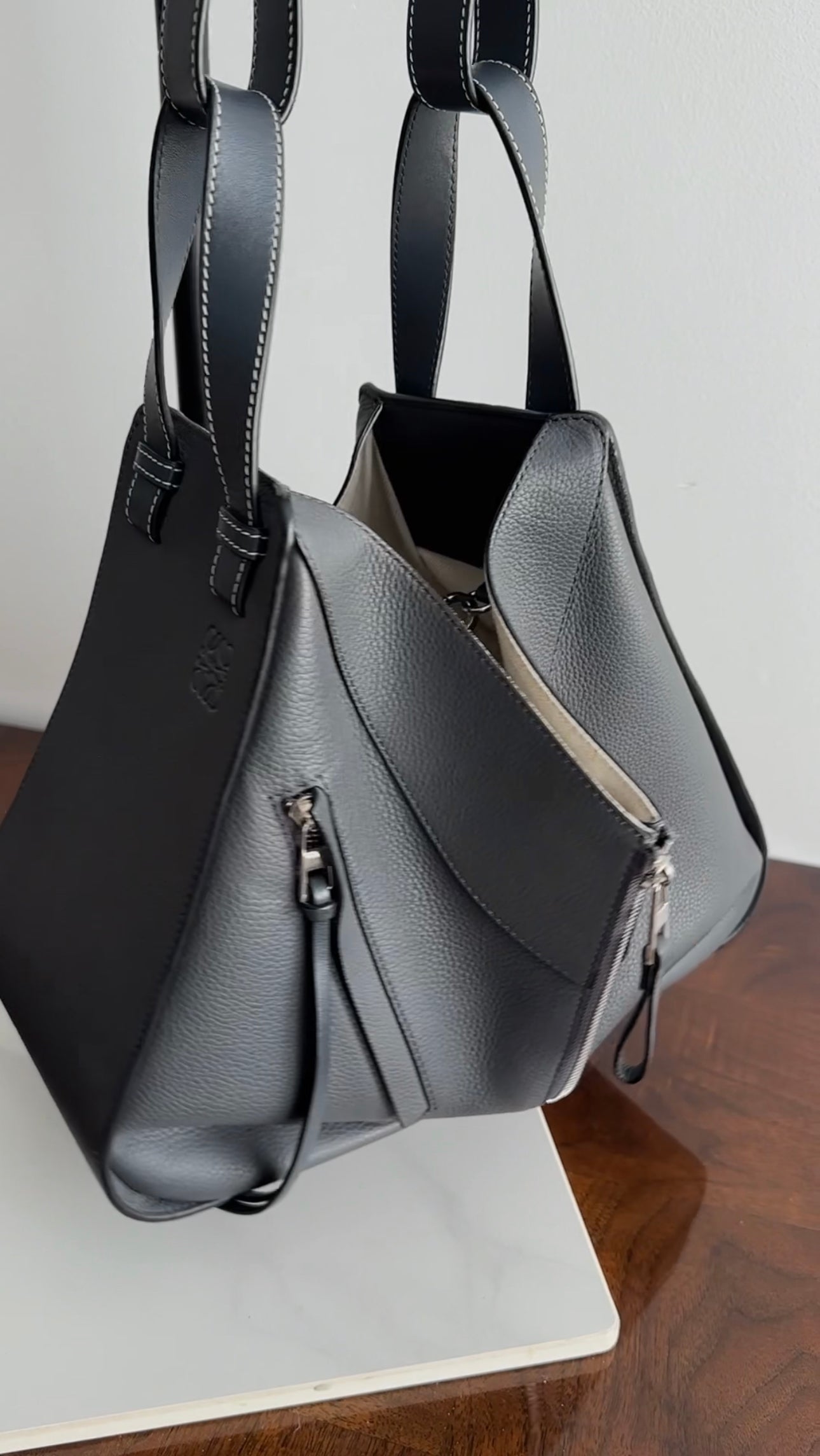 Loewe Grey Leather Hammock Two-Way Bag
