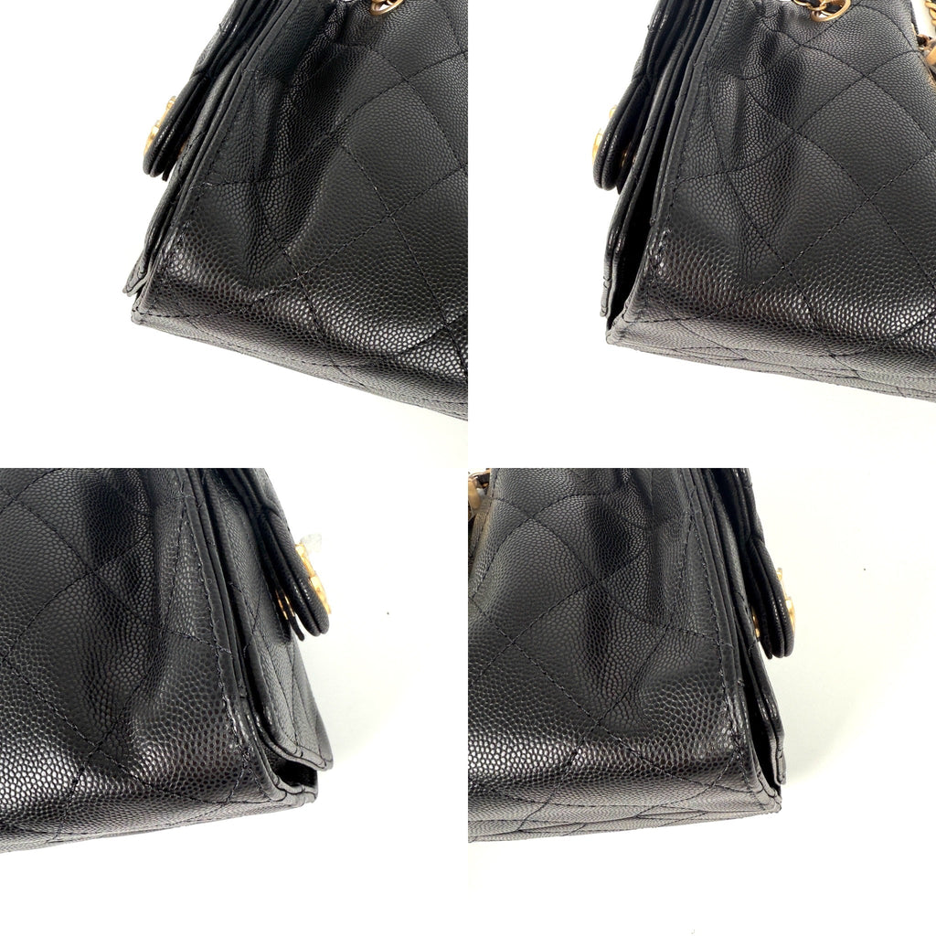 New CHANEL 25 Mini Black Quilted Caviar Leather Shoulder Bag