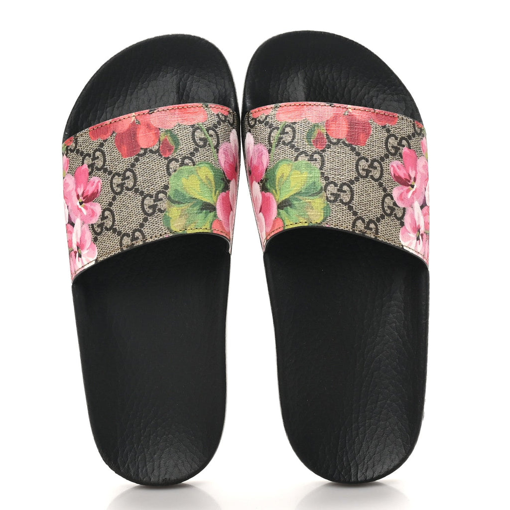 GG Supreme Monogram Blooms Slide Sandals 35 Beige Multicolor