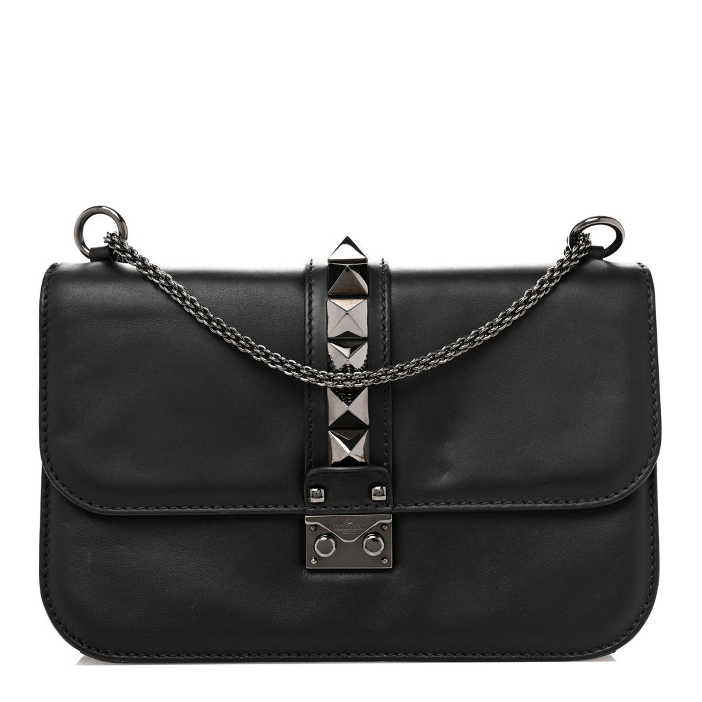 Vitello Medium Glam Lock Rockstud Flap Black