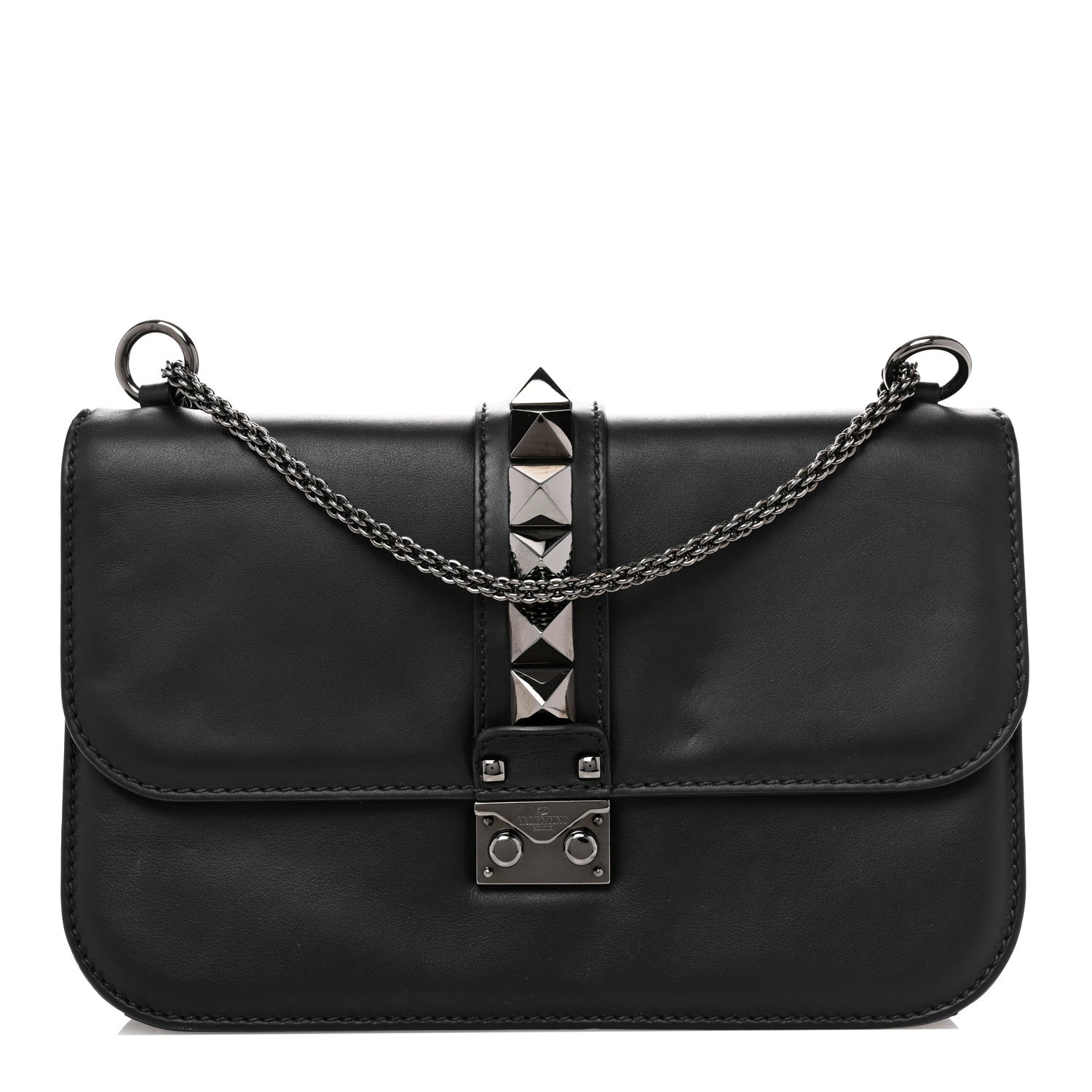 Vitello Medium Glam Lock Rockstud Flap Black