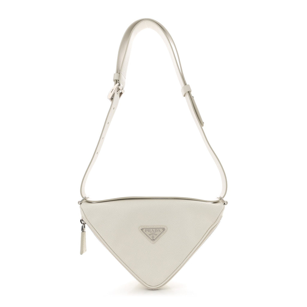 Saffiano Triangle Shoulder Belt Bag White
