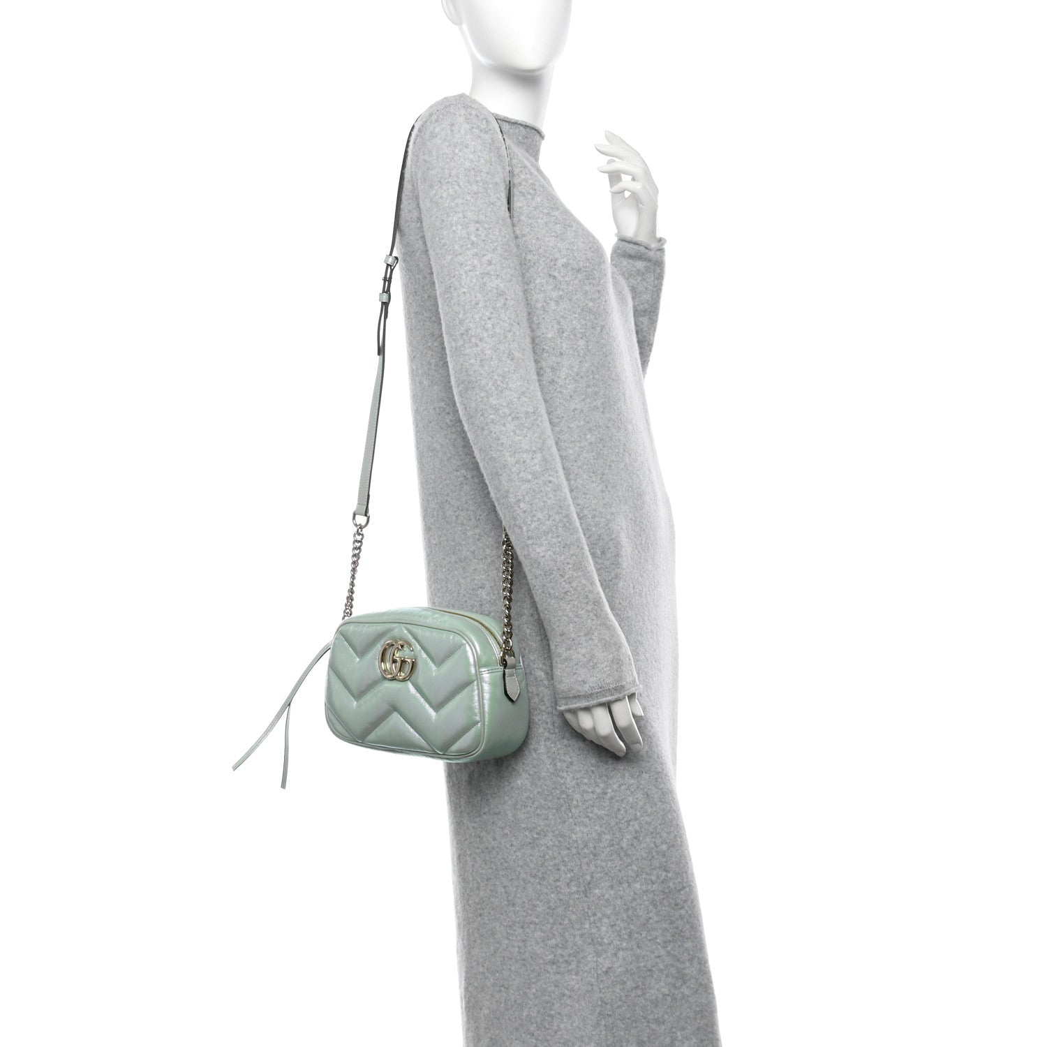 Iridescent Nappa Chevron Matelasse Small GG Marmont Chain Shoulder Bag Iridescent Salvy Green