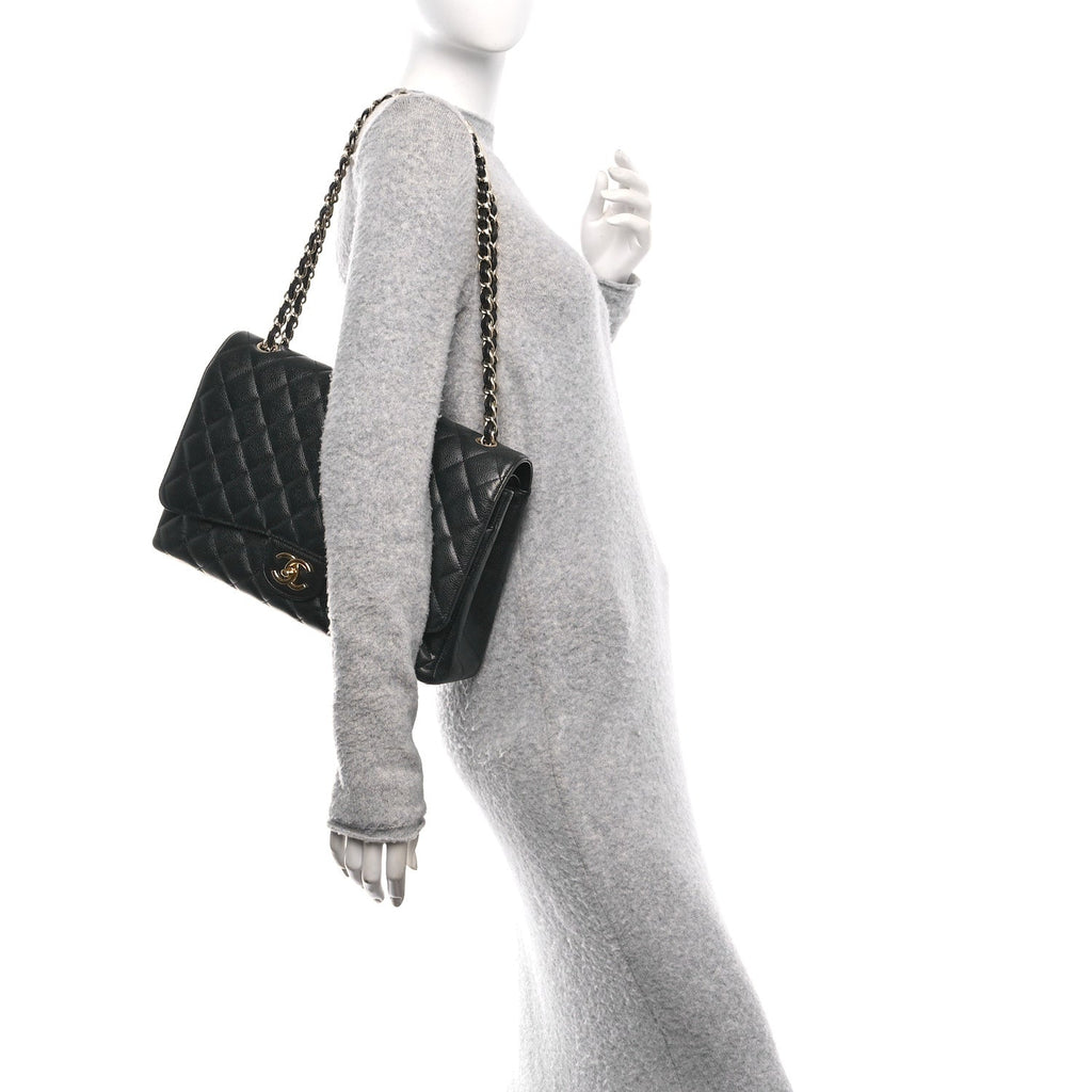 Caviar Quilted Maxi Double Flap Black