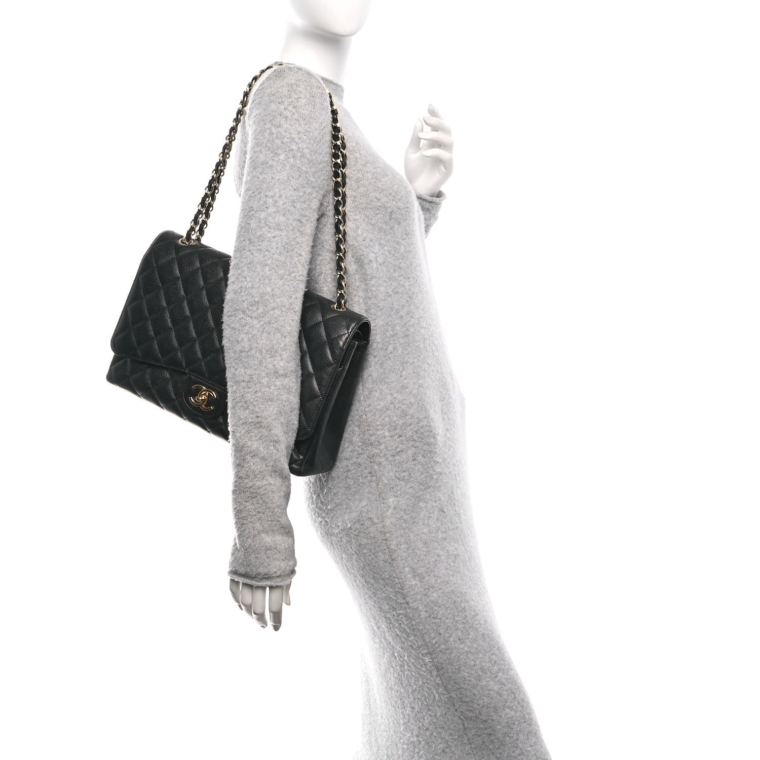 Caviar Quilted Maxi Double Flap Black