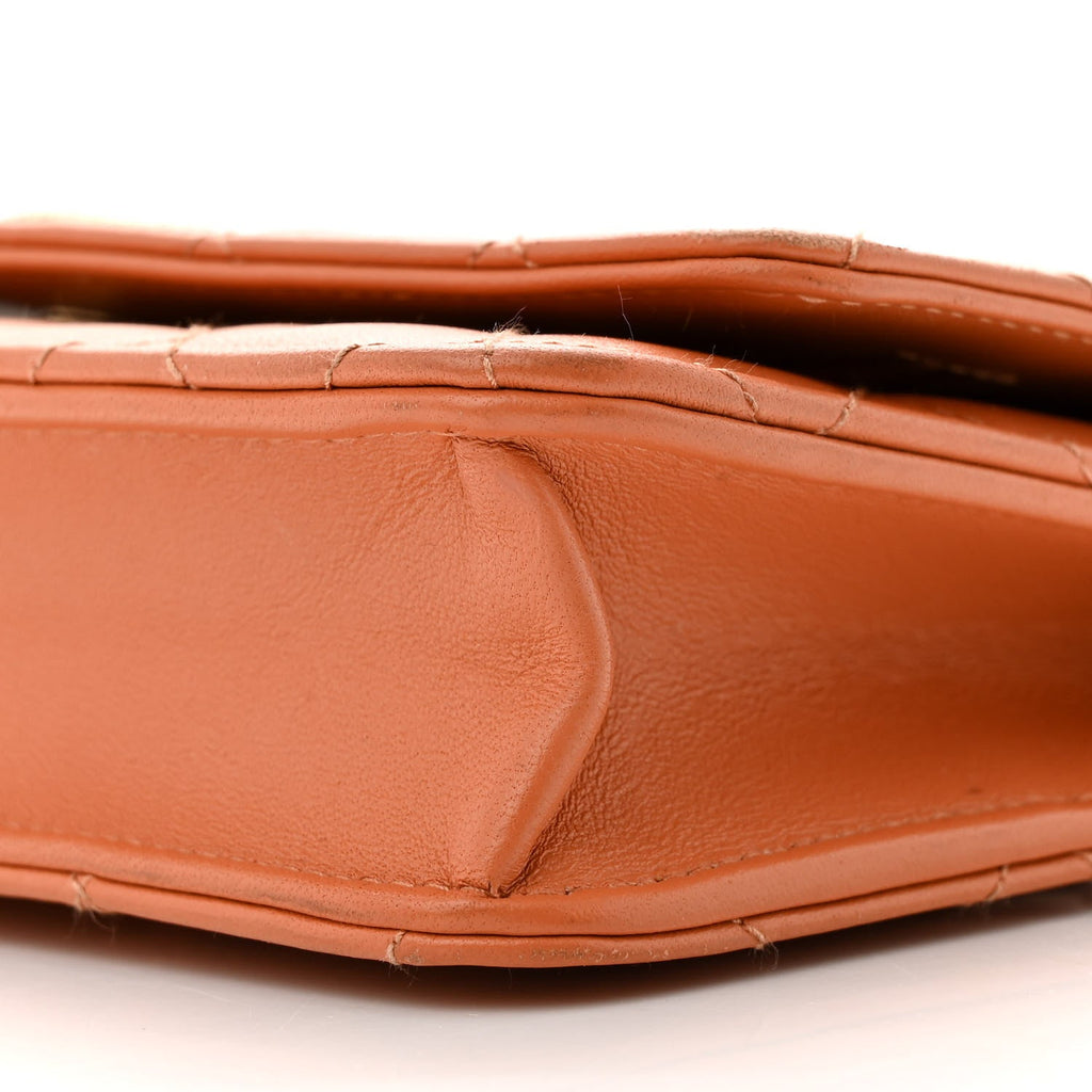 Lambskin Quilted Studded CC Wallet On Chain WOC Orange