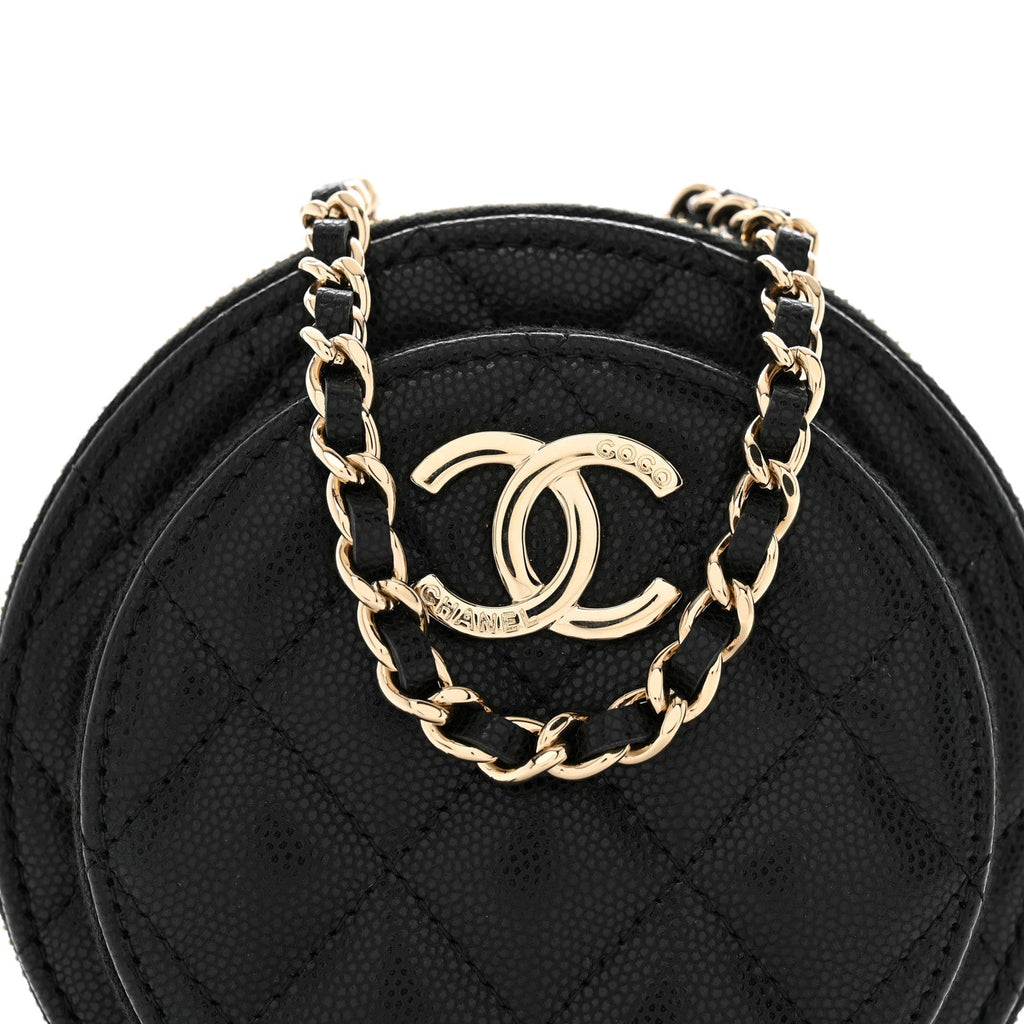 Caviar Quilted Round Coco Clutch With Chain Black