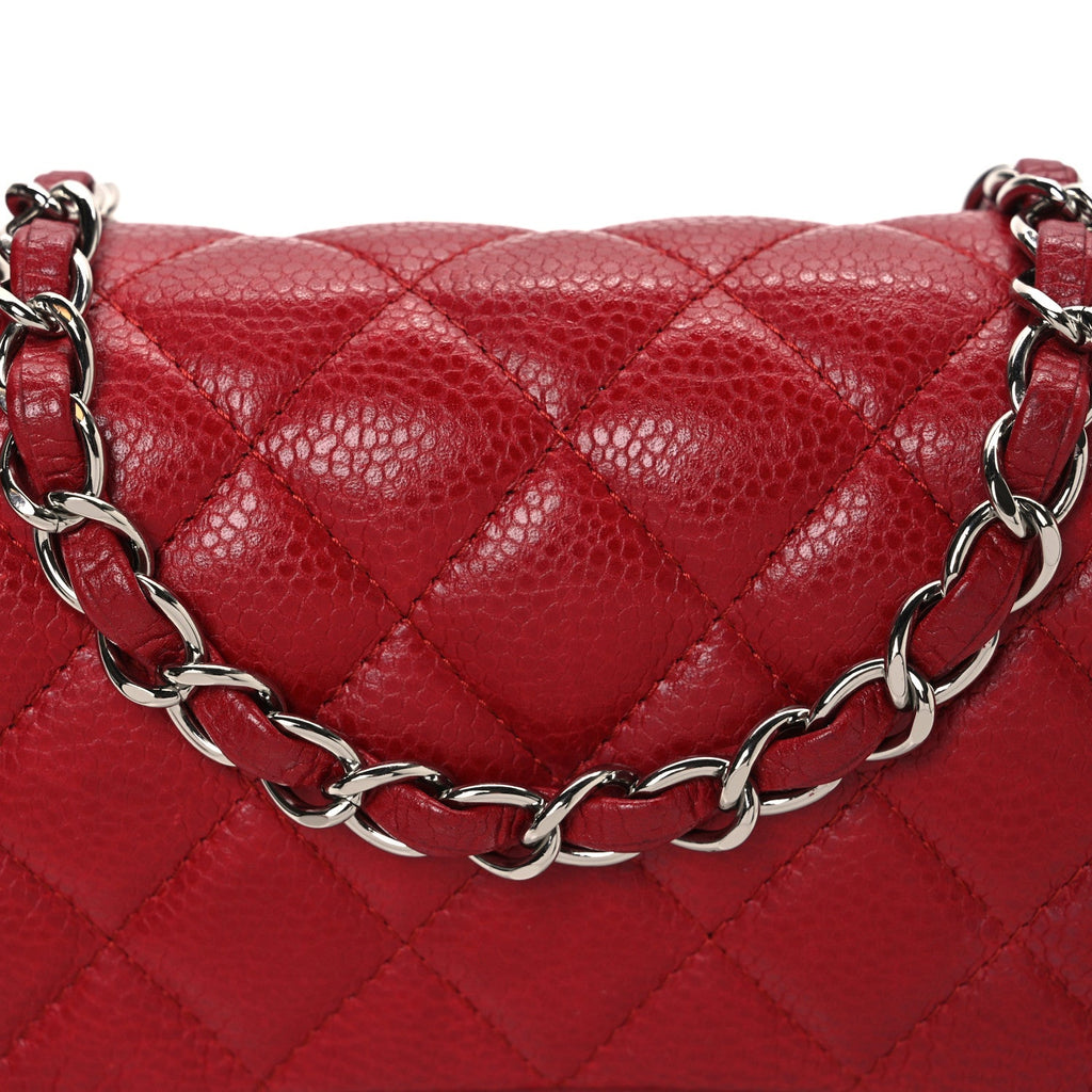 Caviar Quilted Mini Square Flap Red