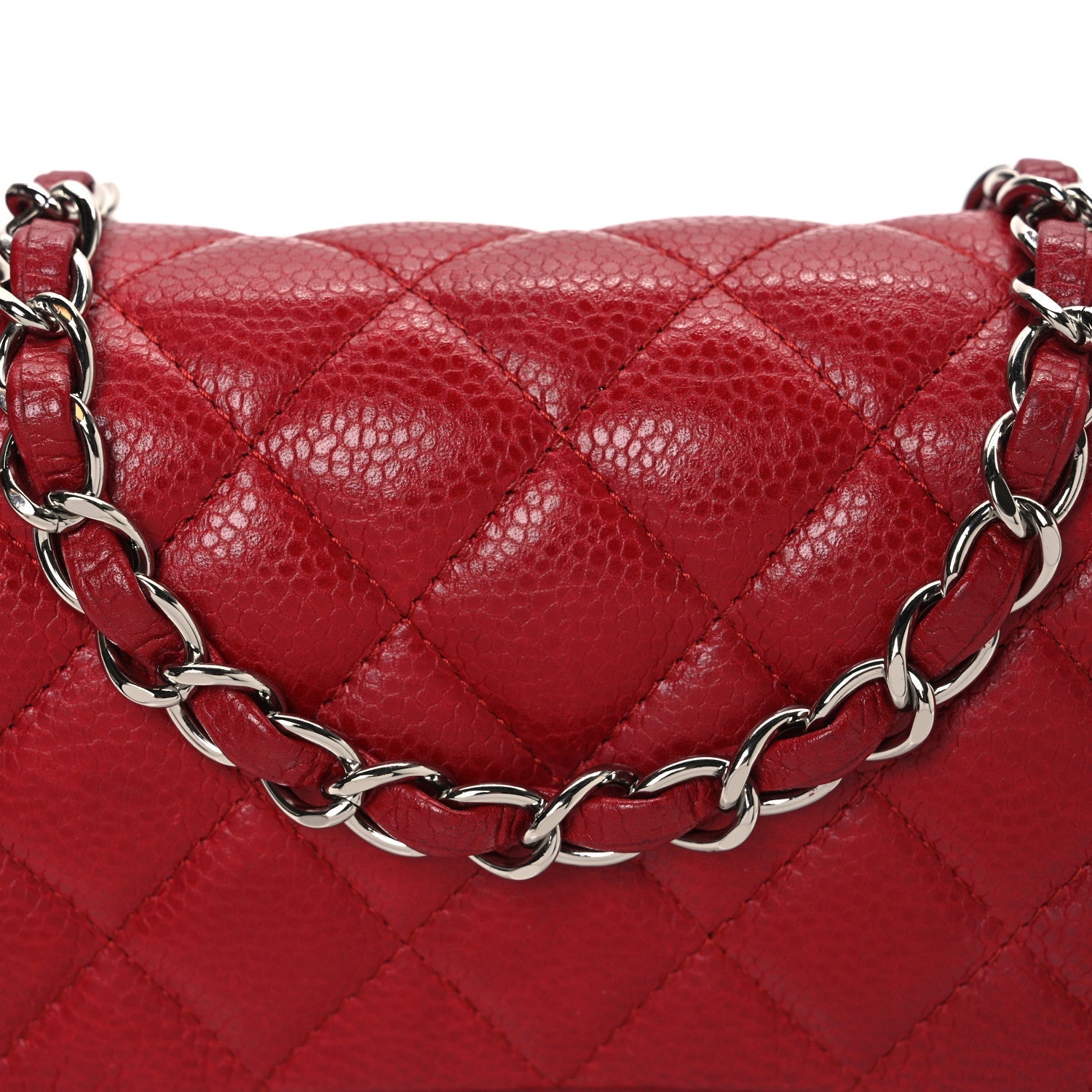 Caviar Quilted Mini Square Flap Red