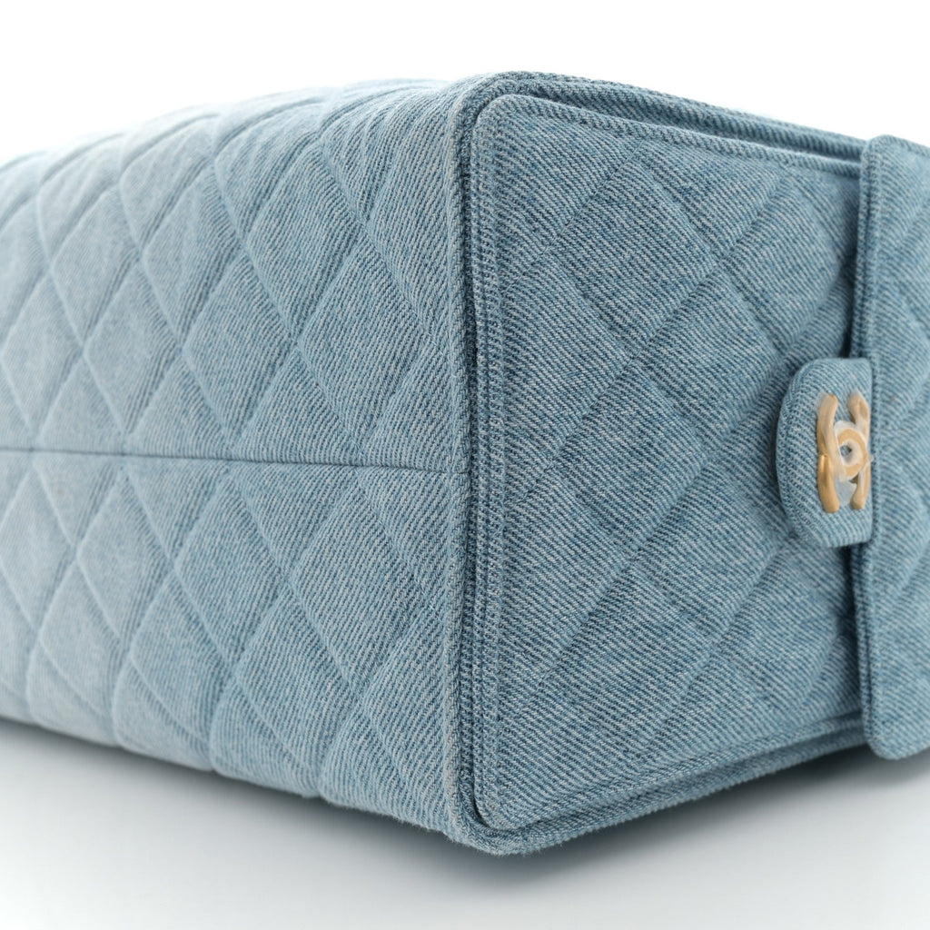 Washed Denim Quilted Medium Chanel 25 Handbag Blue