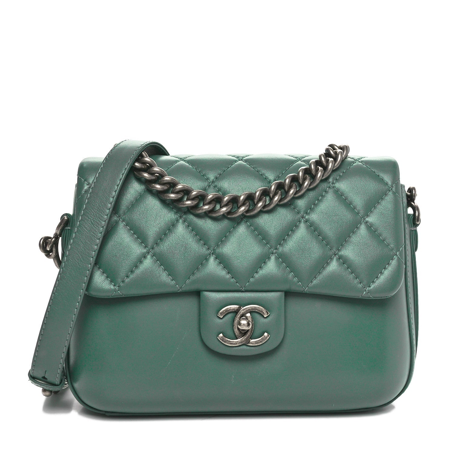 Calfskin Quilted Medium Rock My Shoulder Flap Green