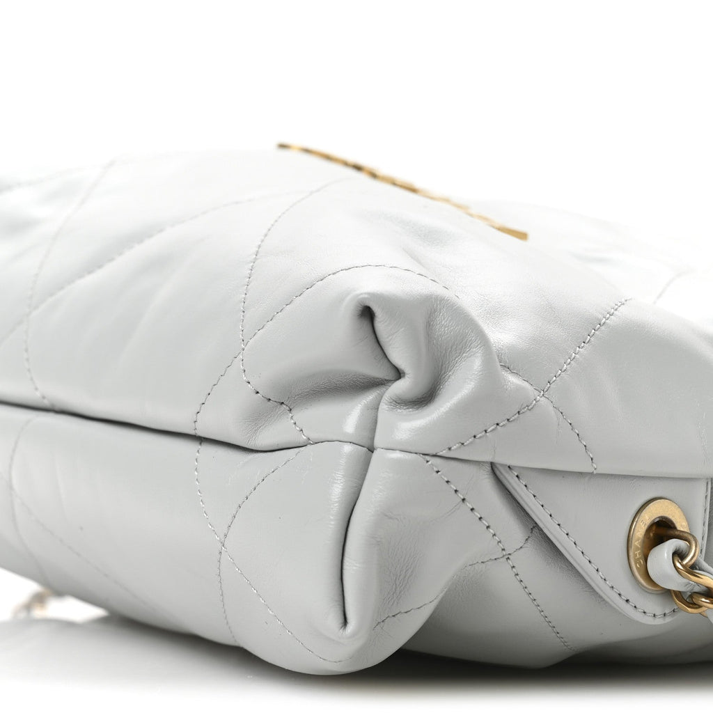 Shiny Calfskin Quilted Chanel 22 Backpack Light Blue