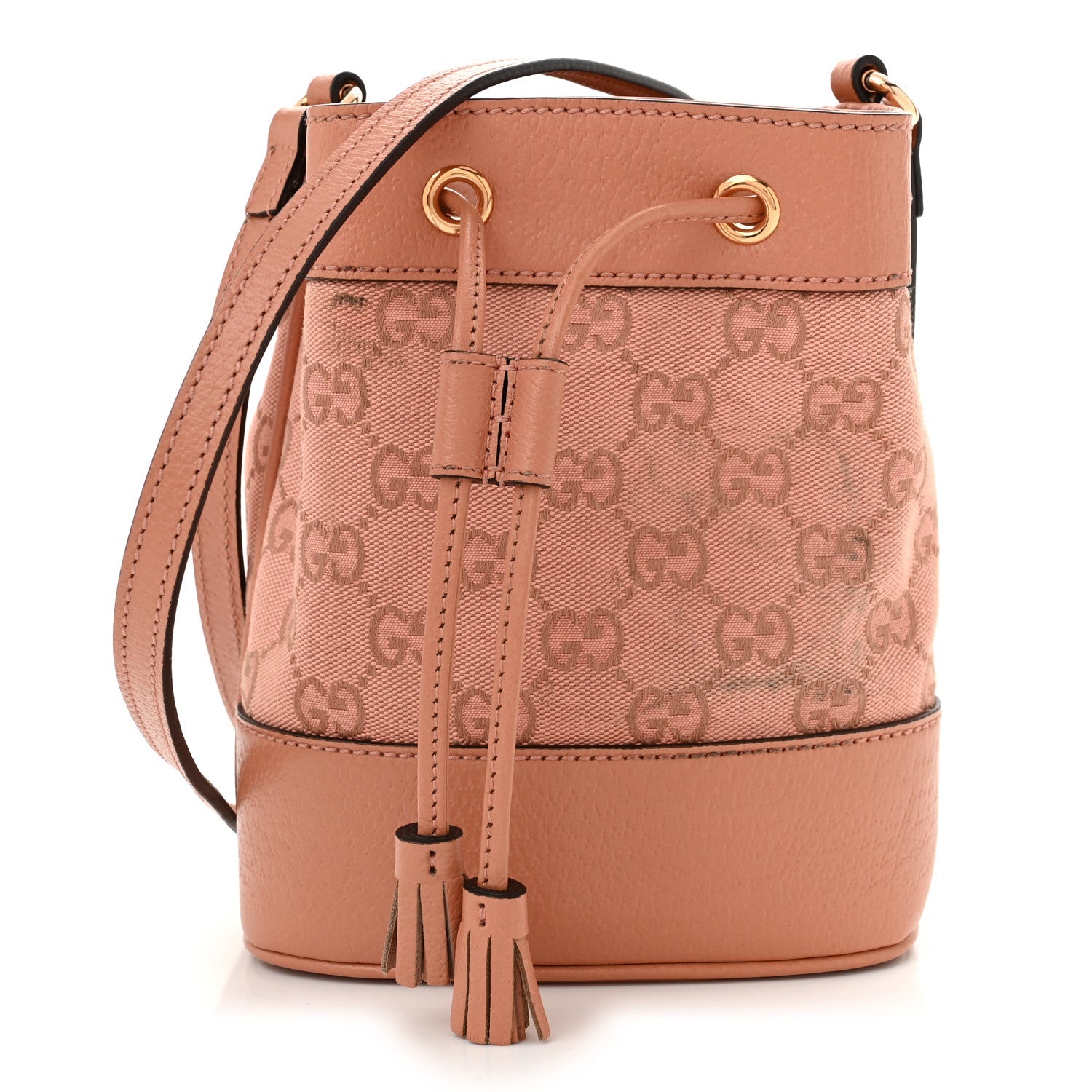 Monogram Textured Dollar Calfskin Mini Ophidia Bucket Cloche Rose Pink