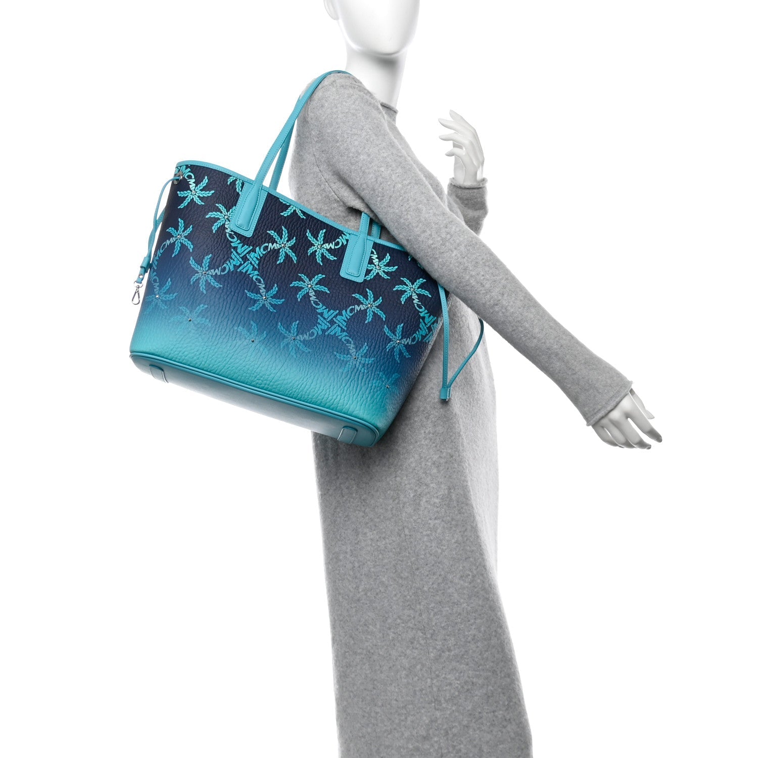 Calfskin Medium Studded Palms Liz Shopper Tote Blue