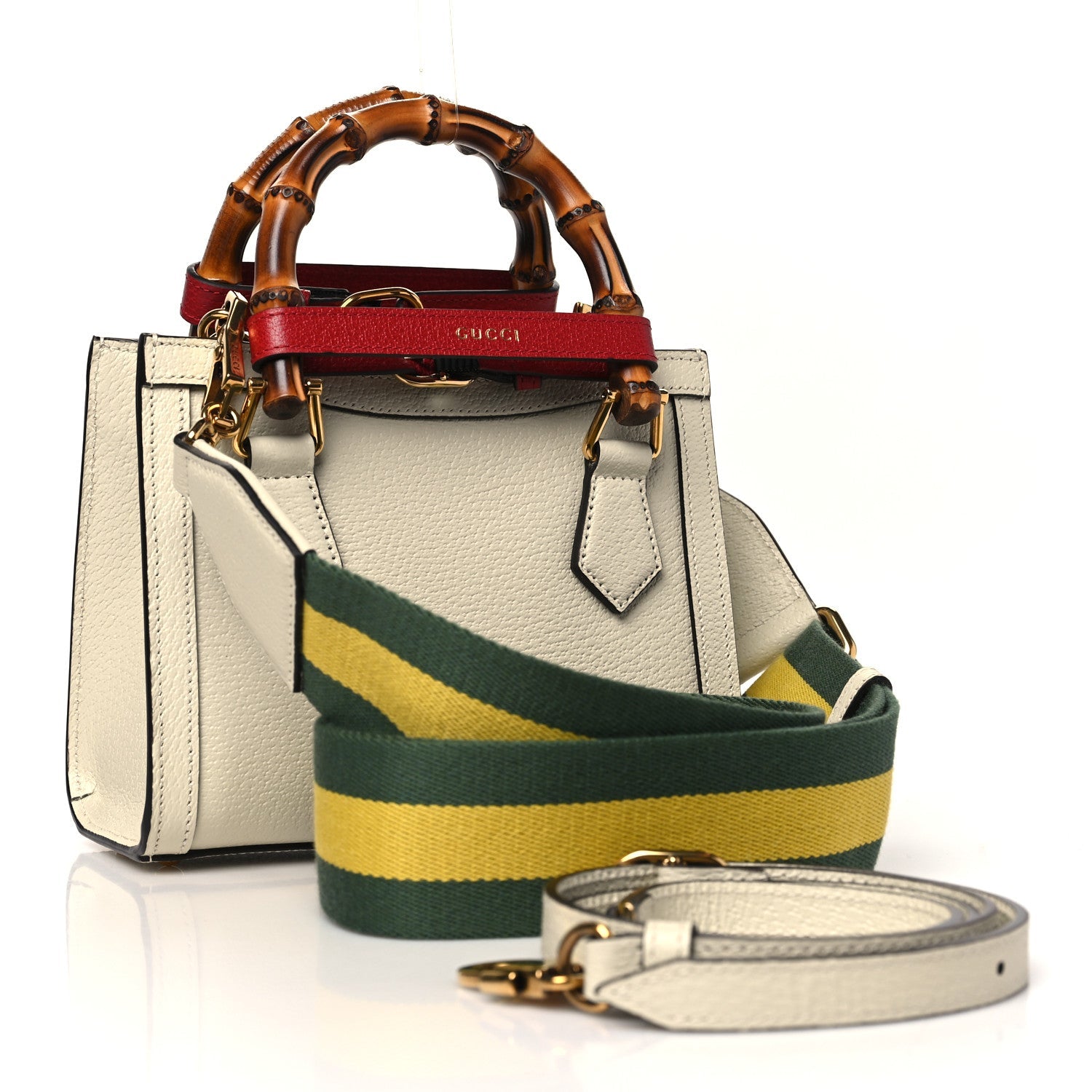 Textured Calfskin Web Mini Diana Tote Bag Mystic White