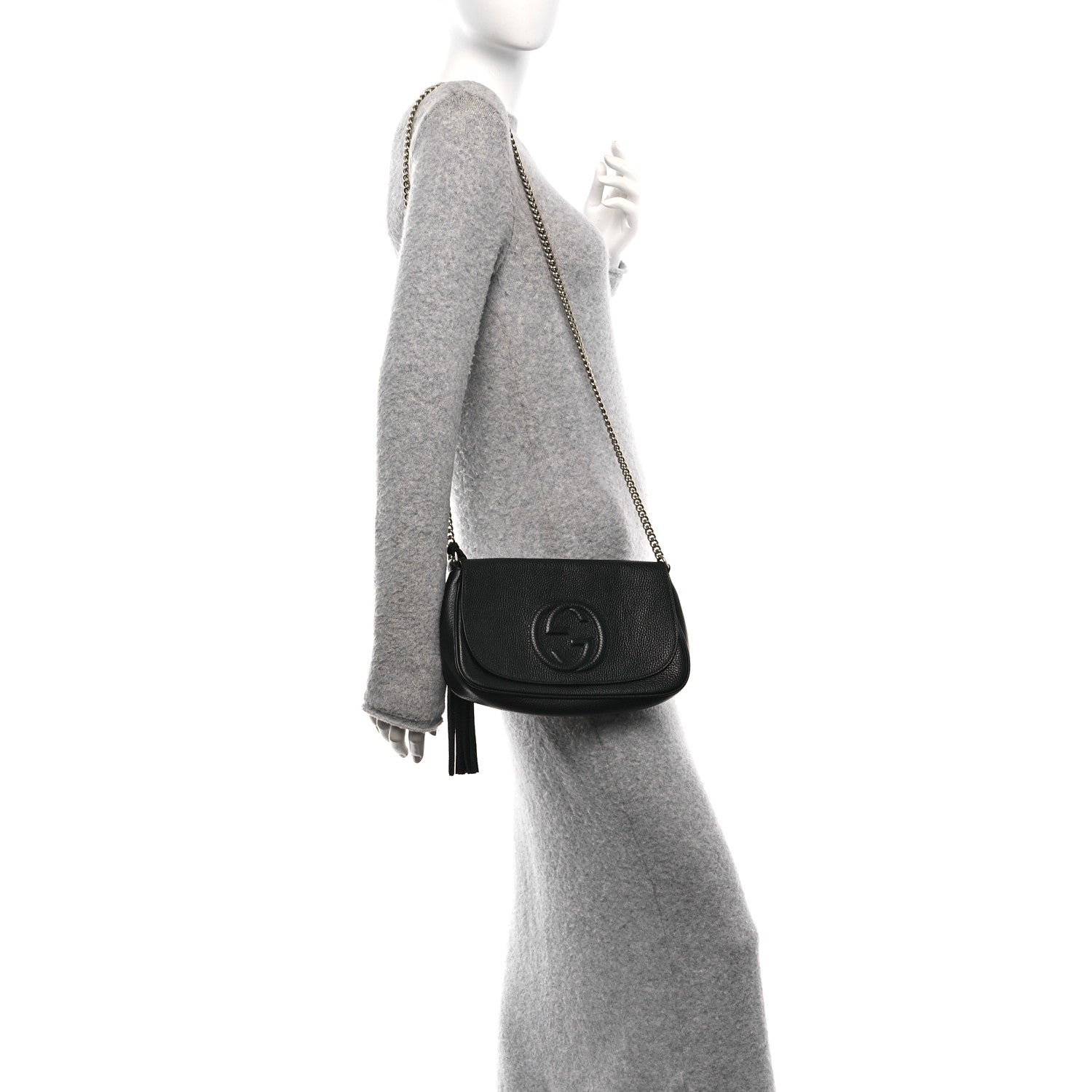 Pebbled Calfskin Medium Soho Flap Crossbody Black