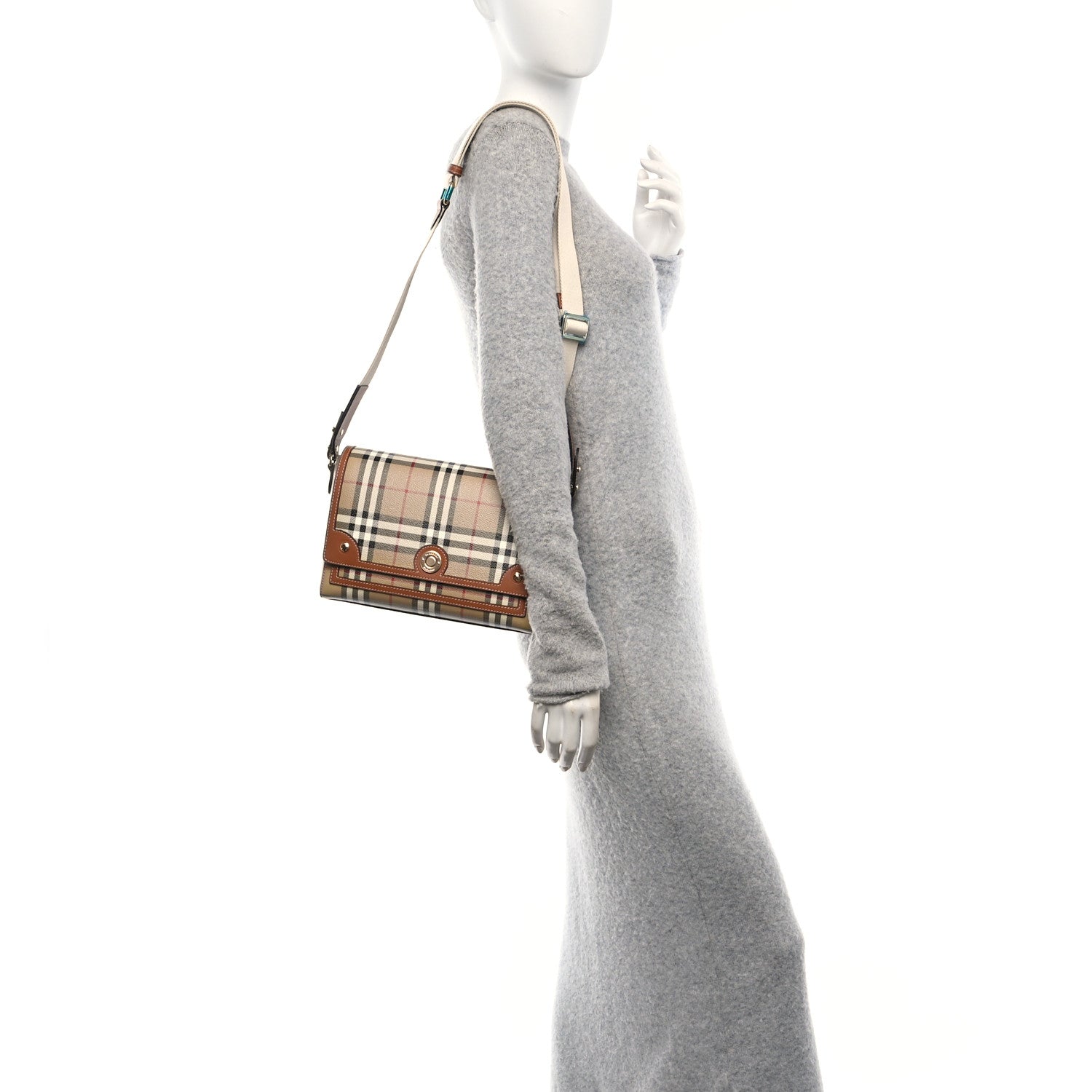 Coated Canvas Calfskin Vintage Check Medium Note Crossbody Bag Briar Brown