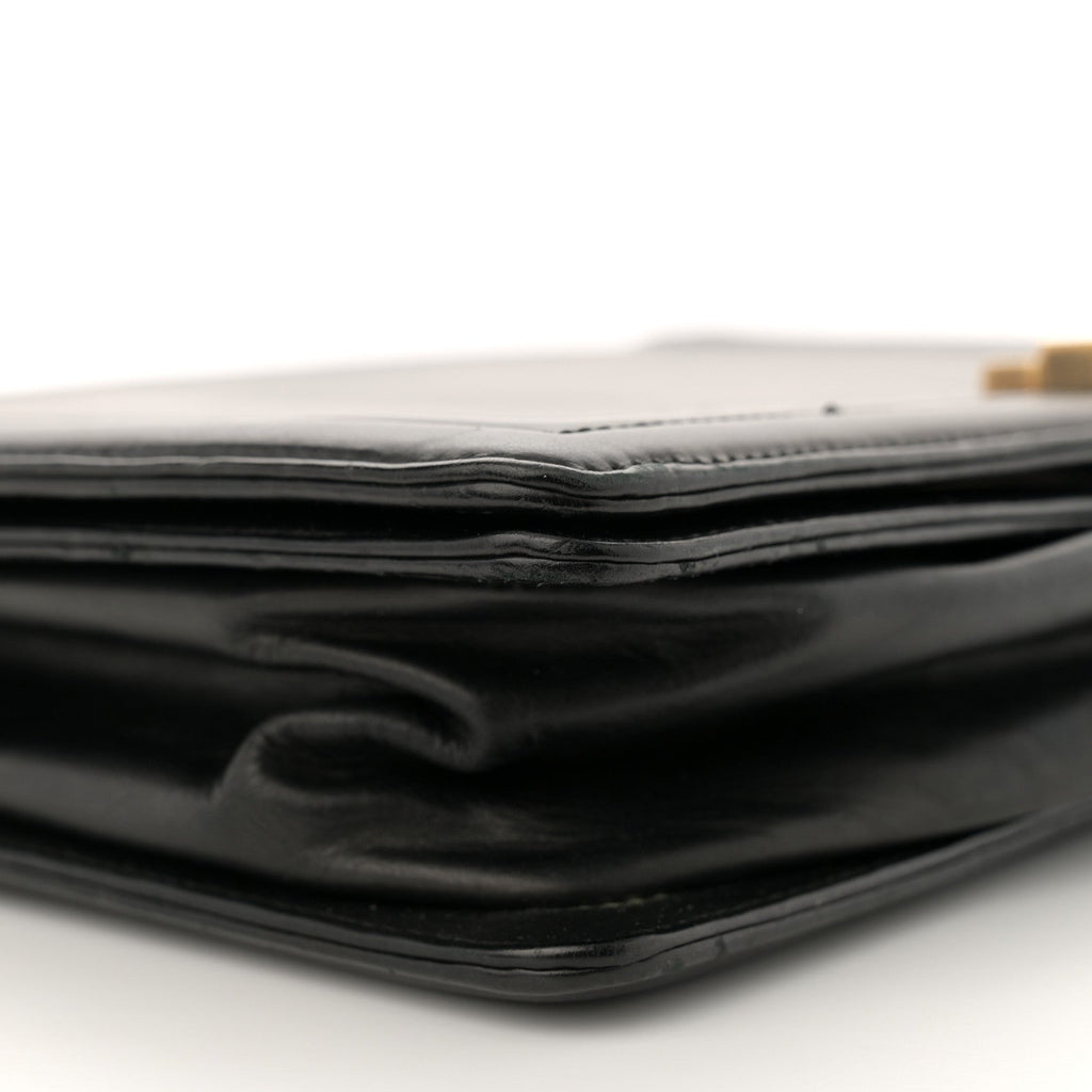 Glazed Calfskin Large Boy Flap Black