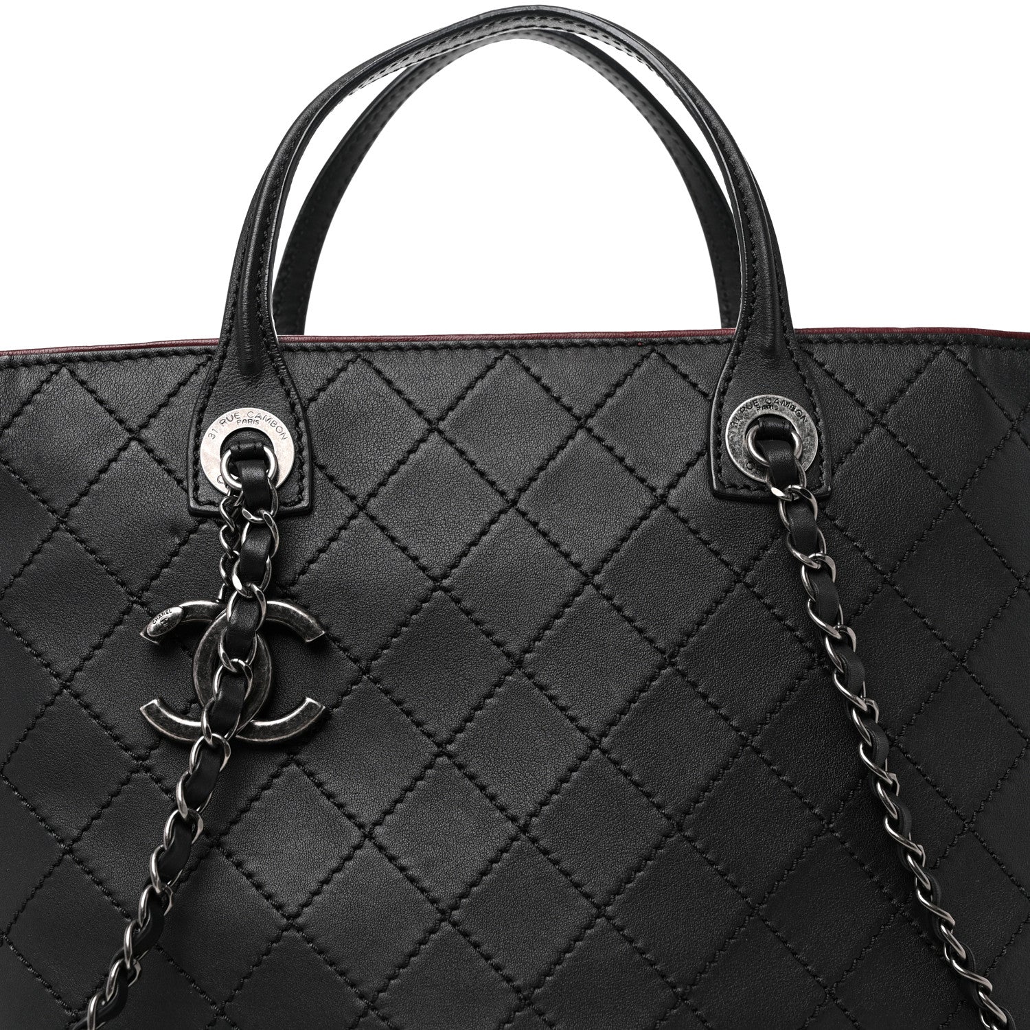 Calfskin Stitched Medium Shopping Tote Black