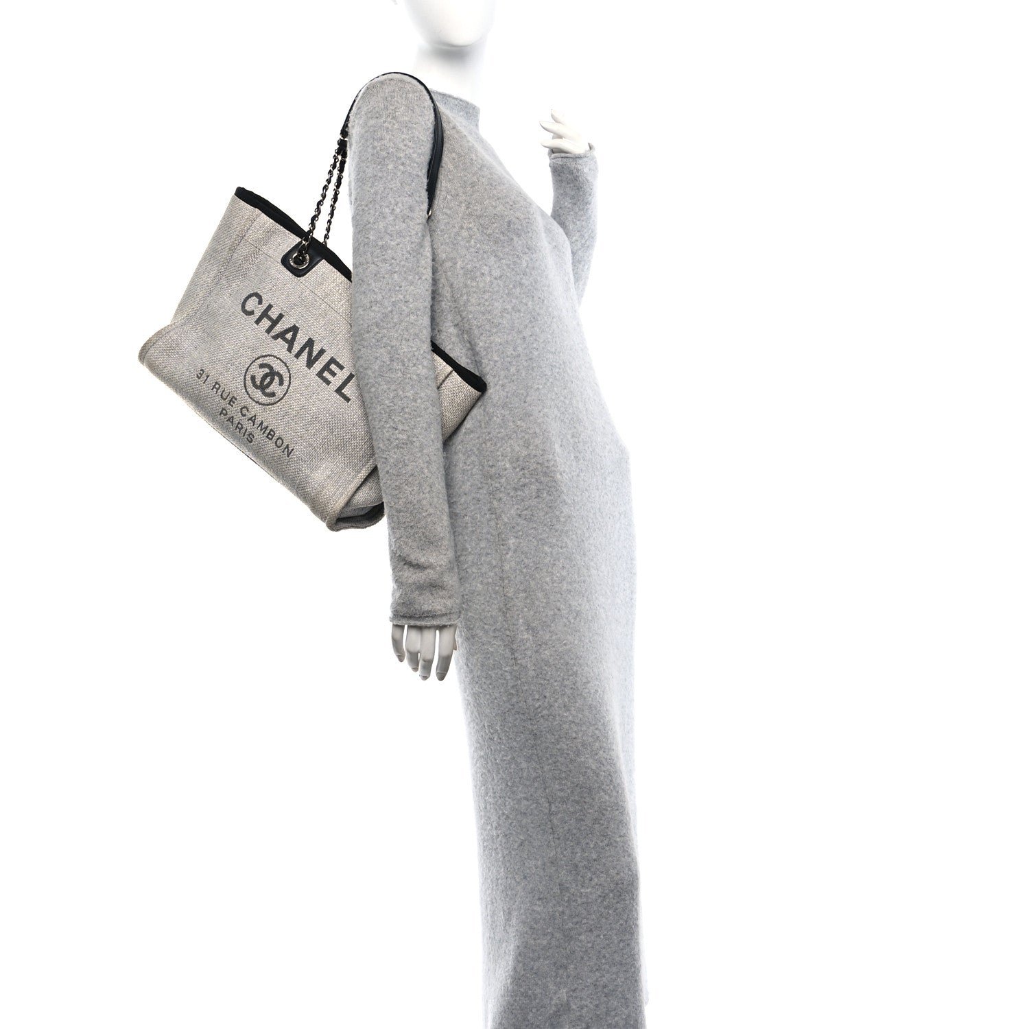 Woven Straw Raffia Small Deauville Tote Grey