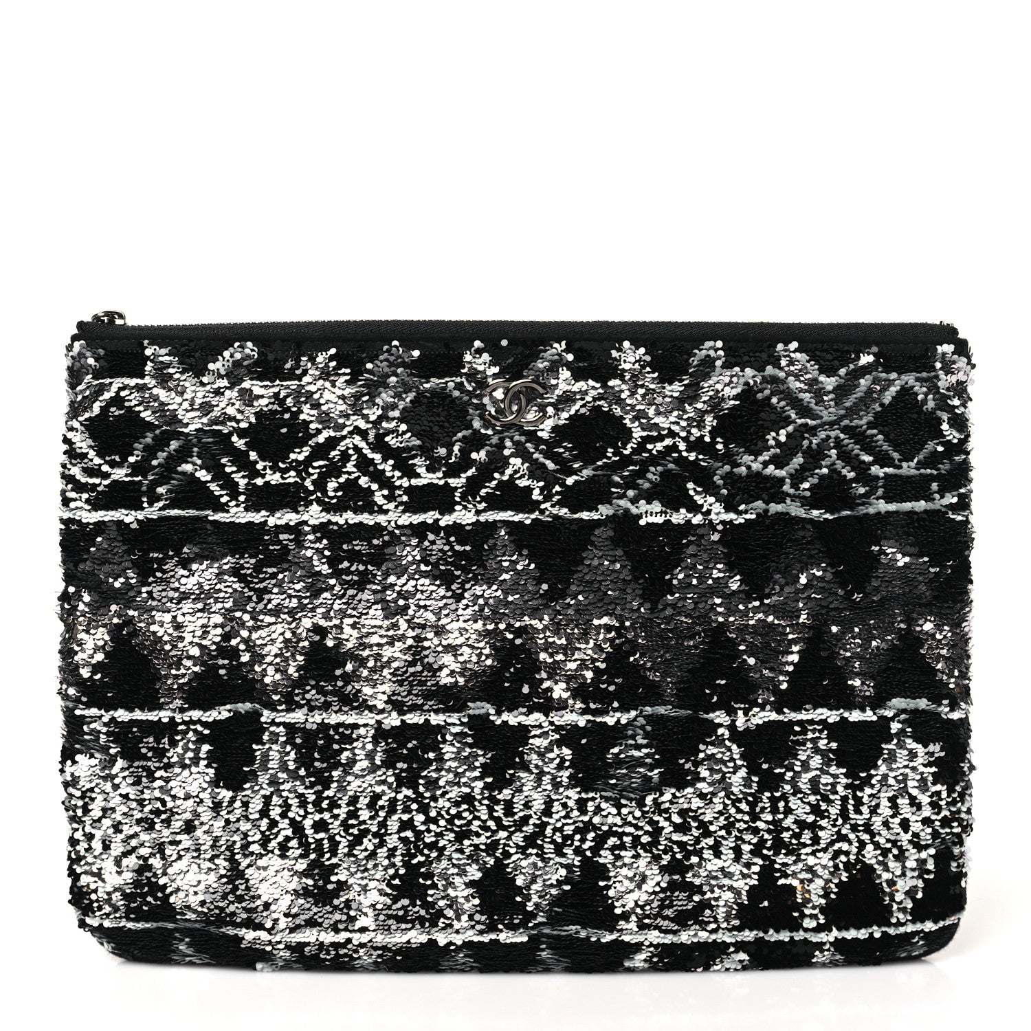 Sequin Wool Quilted Cosmetic Pouch Black Silver