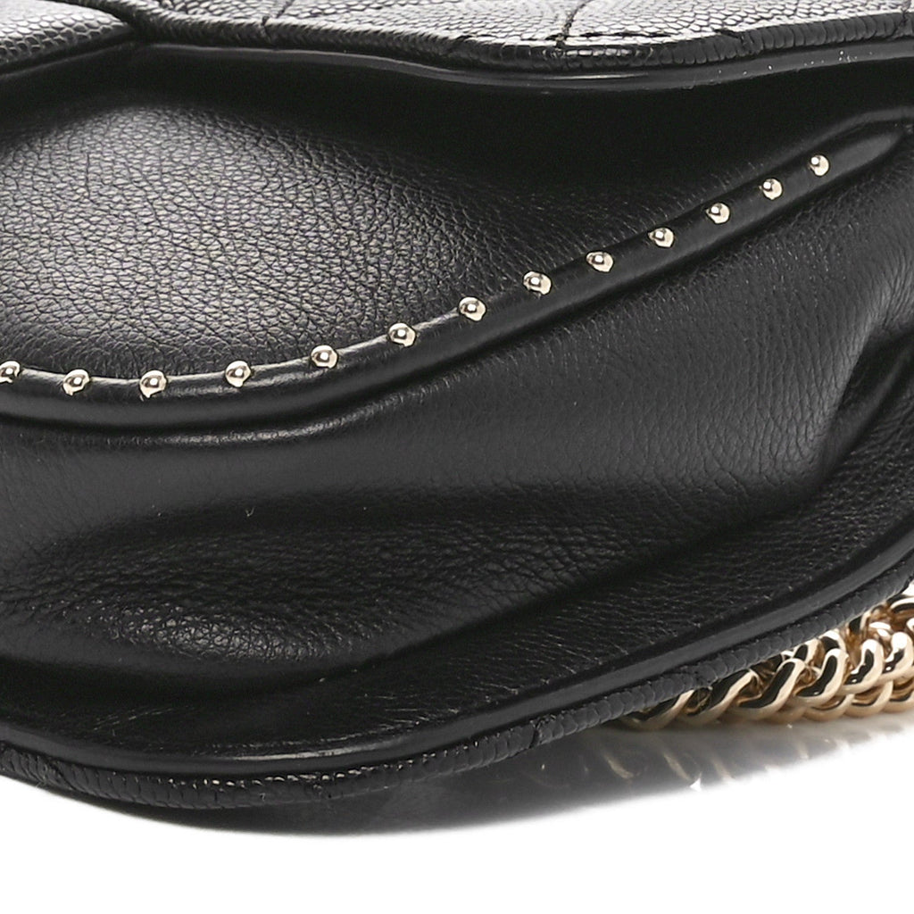 Caviar Quilted Studded Flap Waist Bag Black