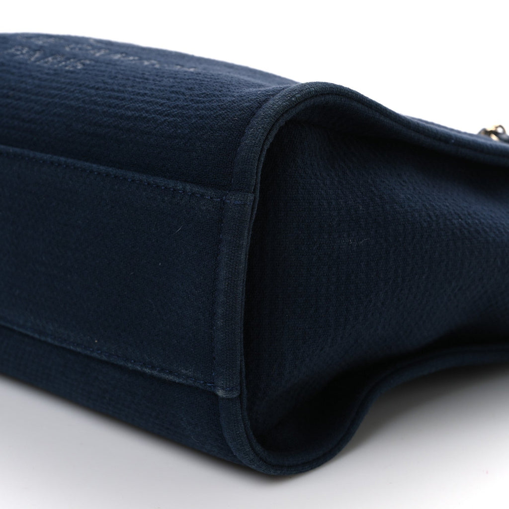 Mixed Fibers Calfskin Medium Deauville Tote Navy Blue