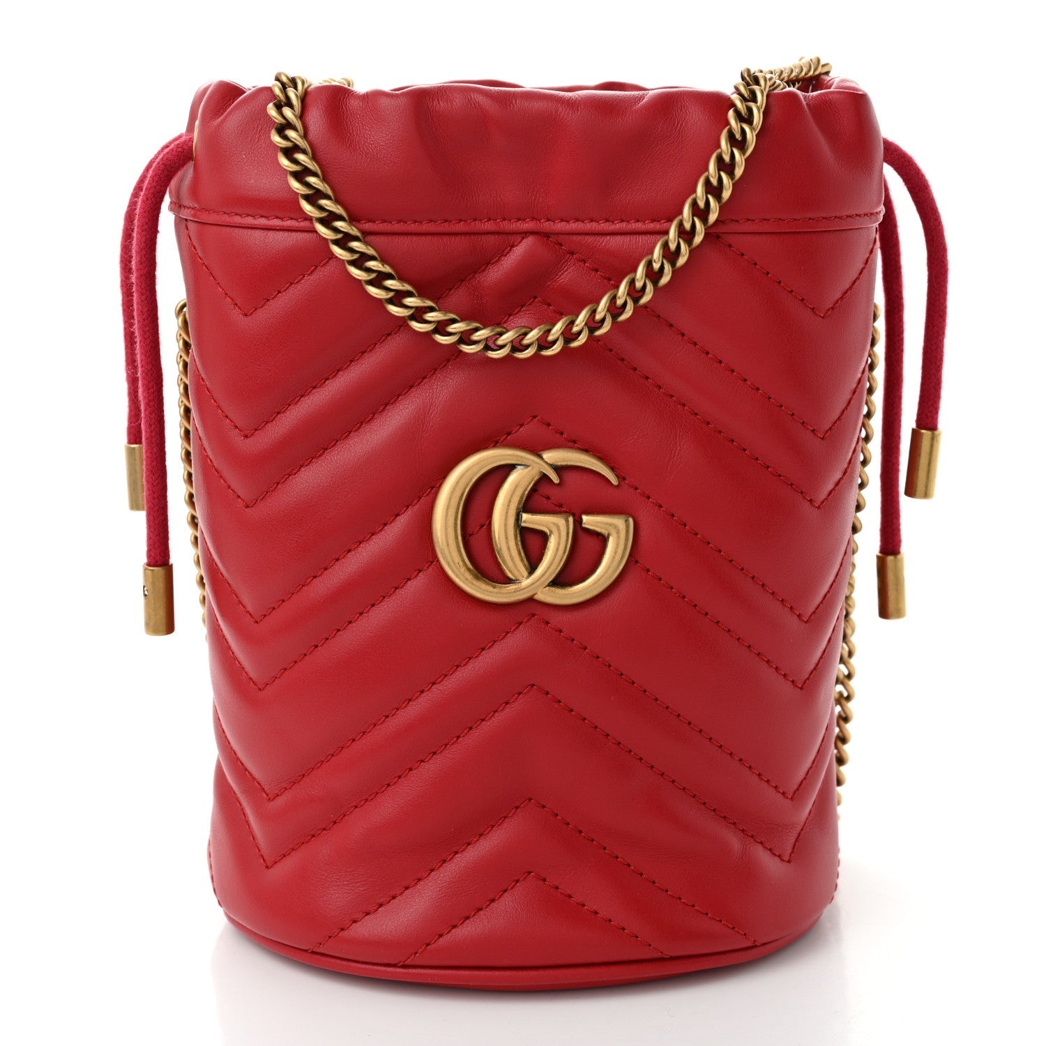 Calfskin Matelasse Mini GG Marmont 2.0 Bucket Bag Hibiscus Red