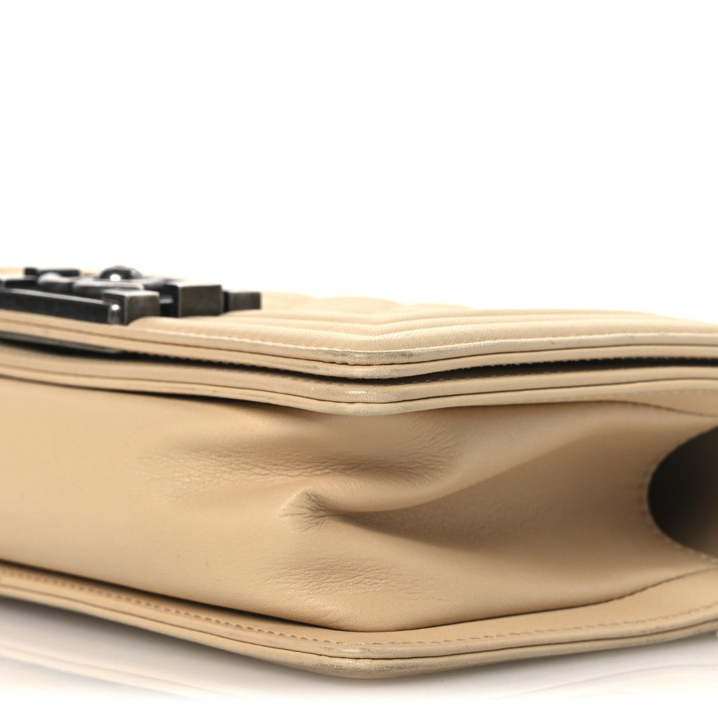 Calfskin Quilted Small Boy Flap Beige
