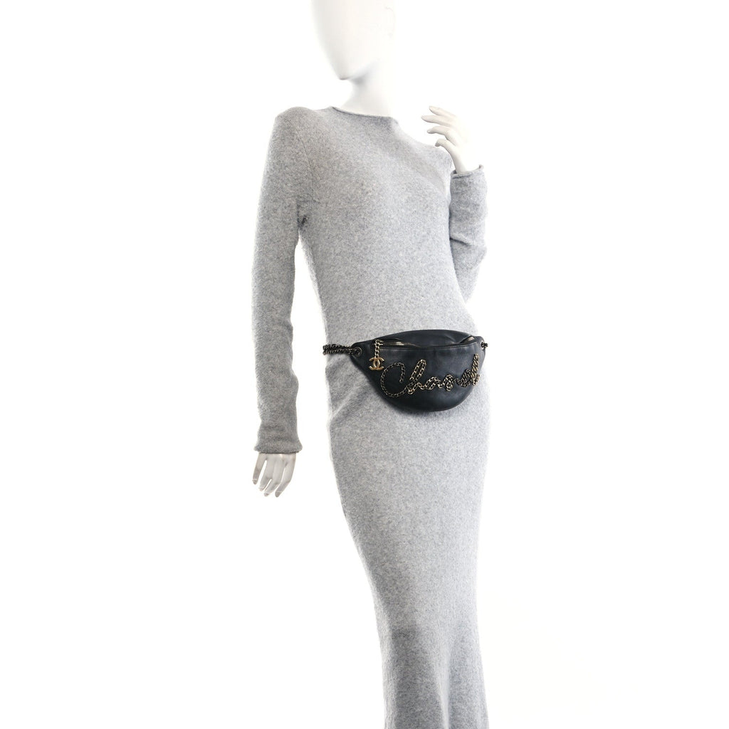 Calfskin Chain 20s Signe Waist Bag Black