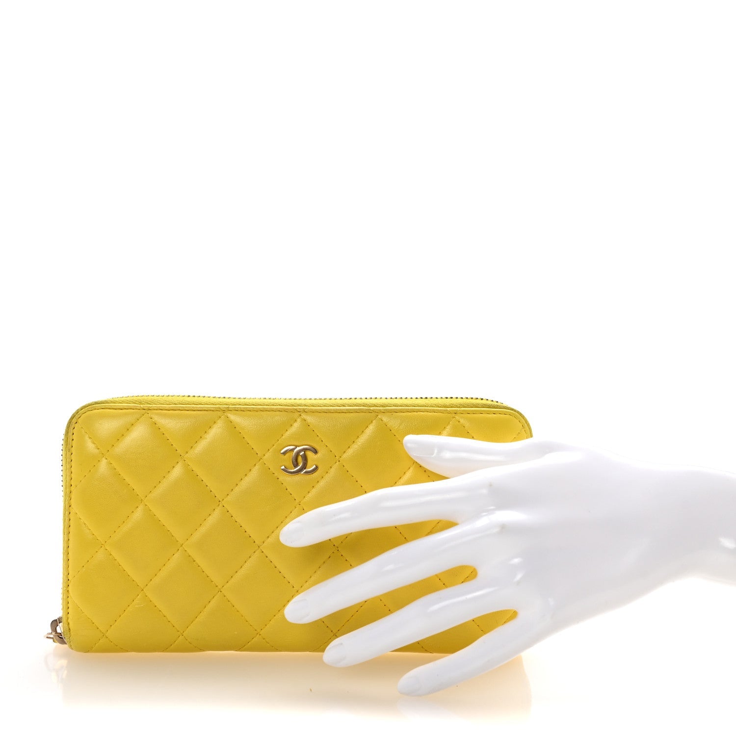 Lambskin Quilted Large Gusset Zip Around Wallet Yellow