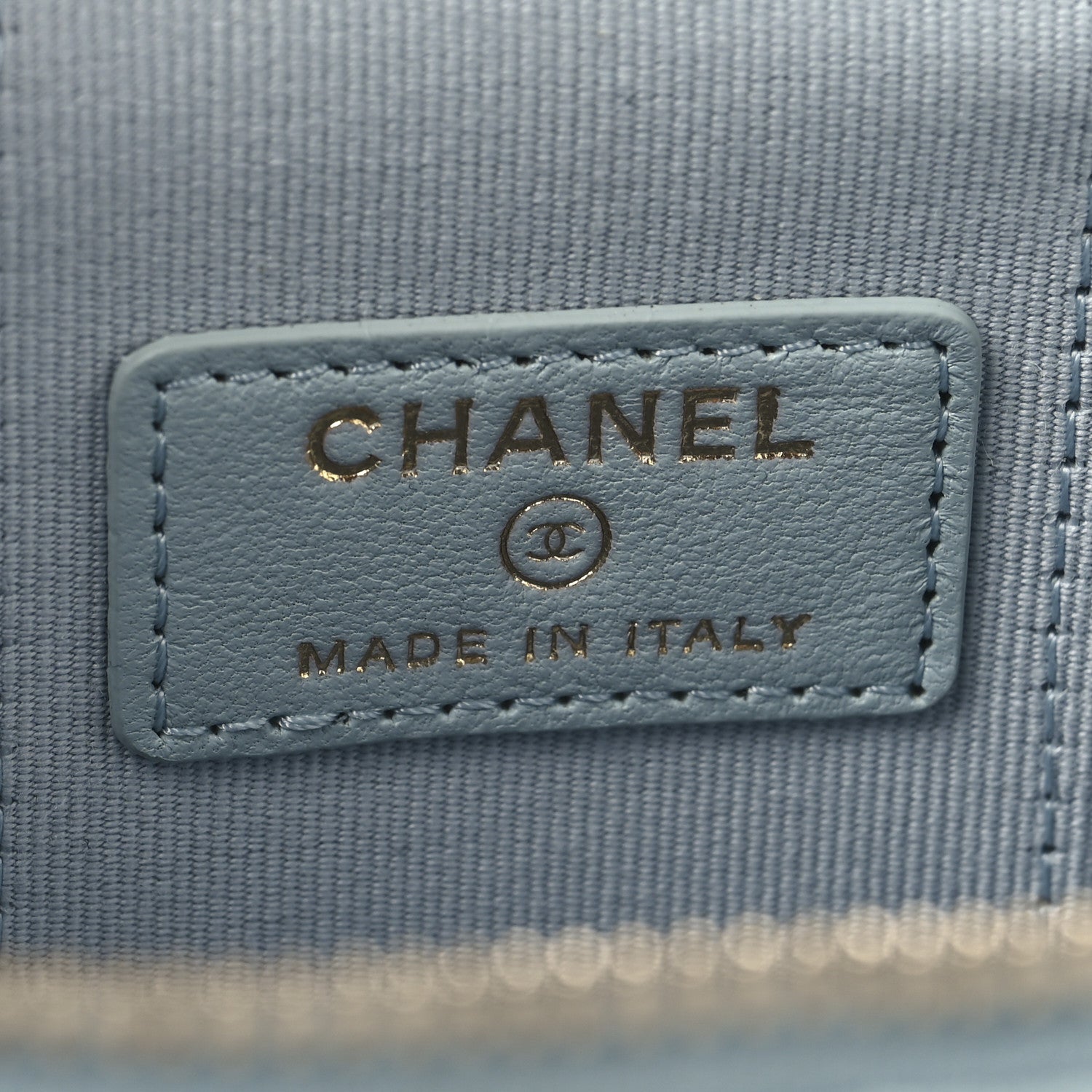 Lambskin Quilted Top Handle Mini Vanity Case With Chain Light Blue