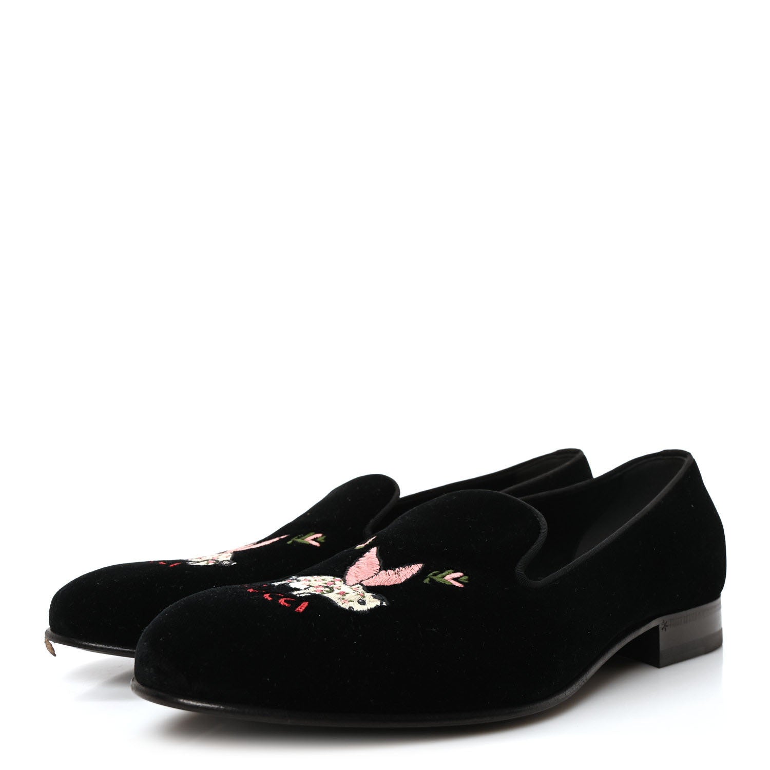 Velvet Embroidered Mens Loafers 8 Black