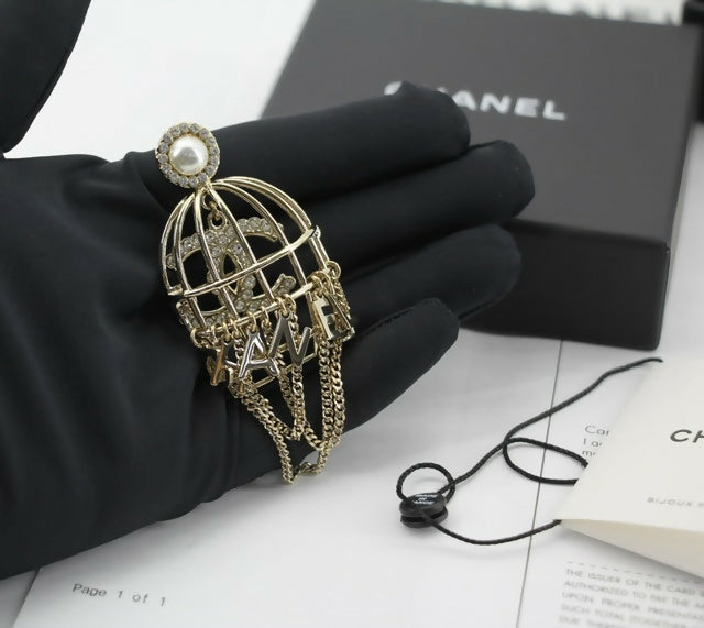 Chanel B22V Rhinestone & Metal Birdcage Brooch